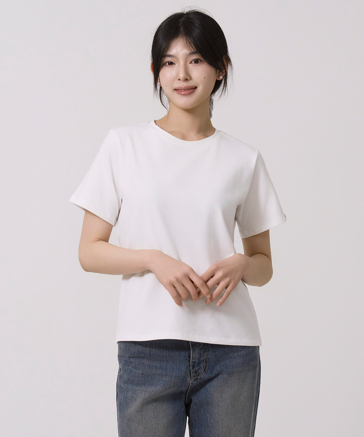 사유(SAYUU) 베이직 텐션 반팔 티셔츠 아이보리