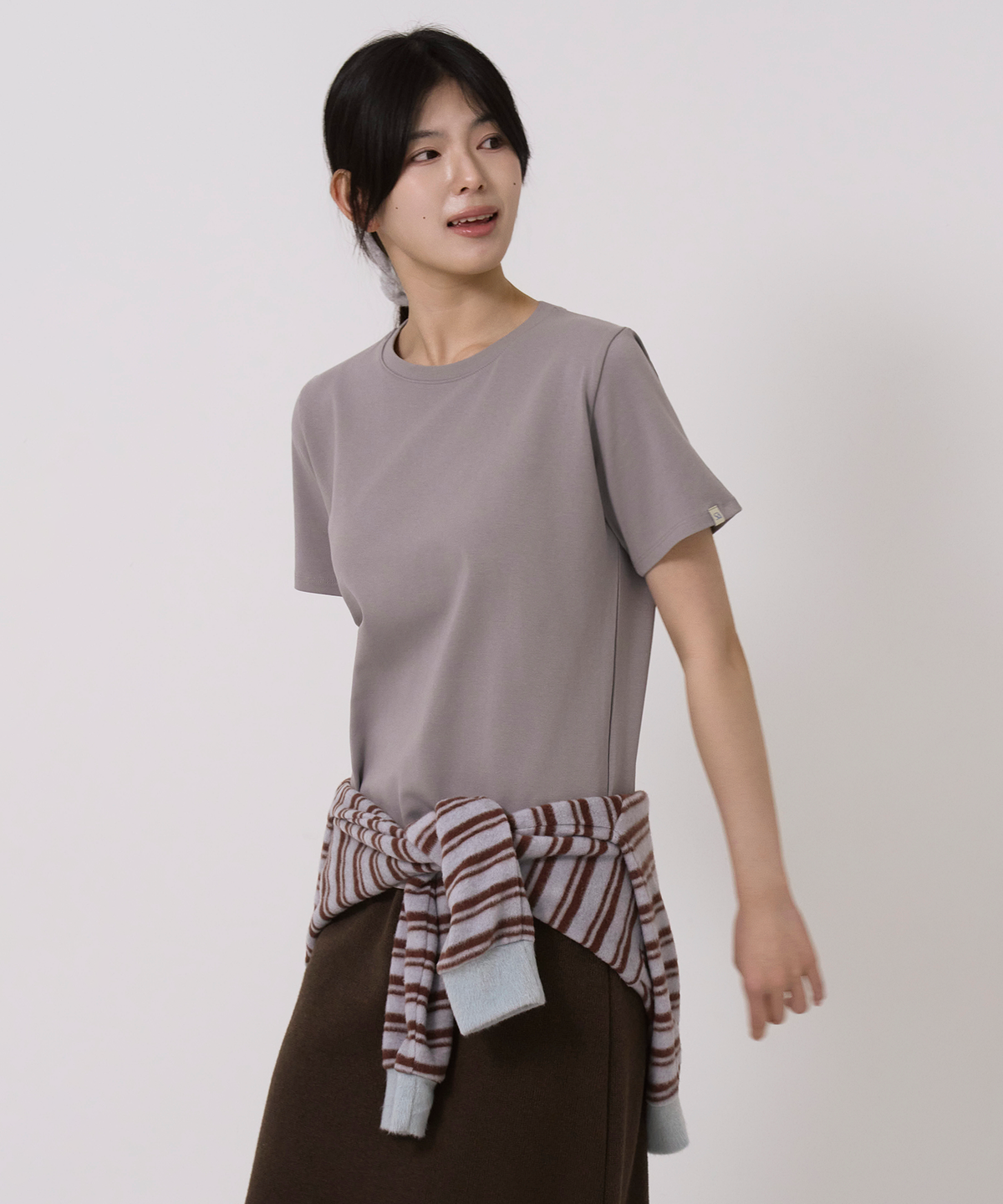 사유(SAYUU) 베이직 텐션 반팔 티셔츠 그레이