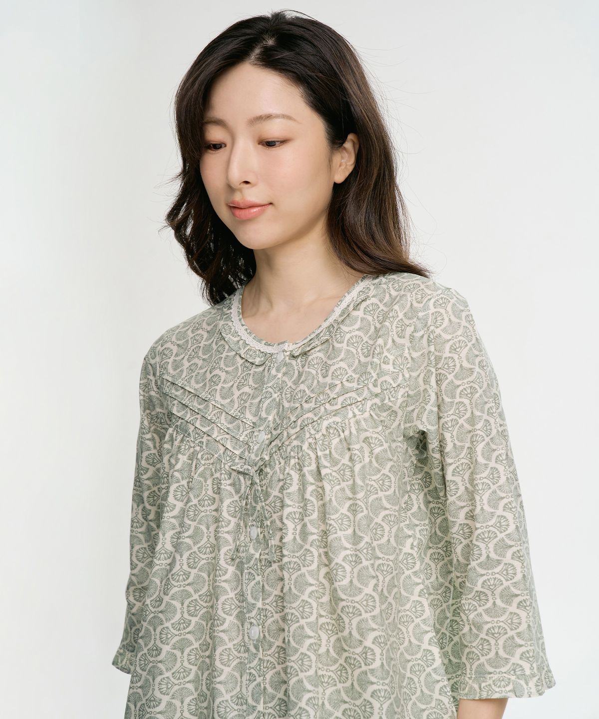 메이플라워(MAY FLOWER) 엔틱그레이 7부 순면 여성 빅사이즈 잠옷 세트