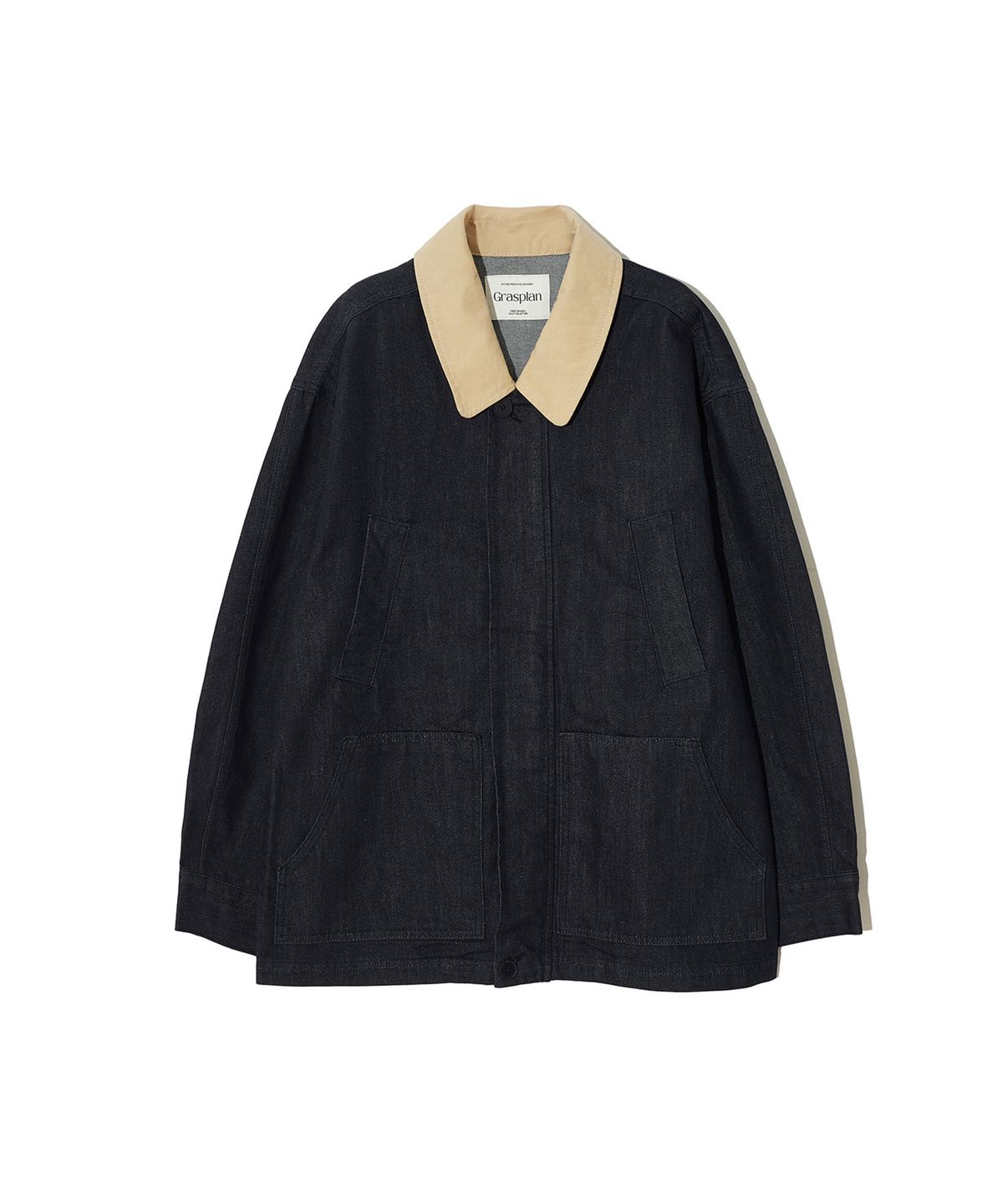 그라스플랜(GRASPLAN) Non-Pade Denim Field half Jacket_Navy
