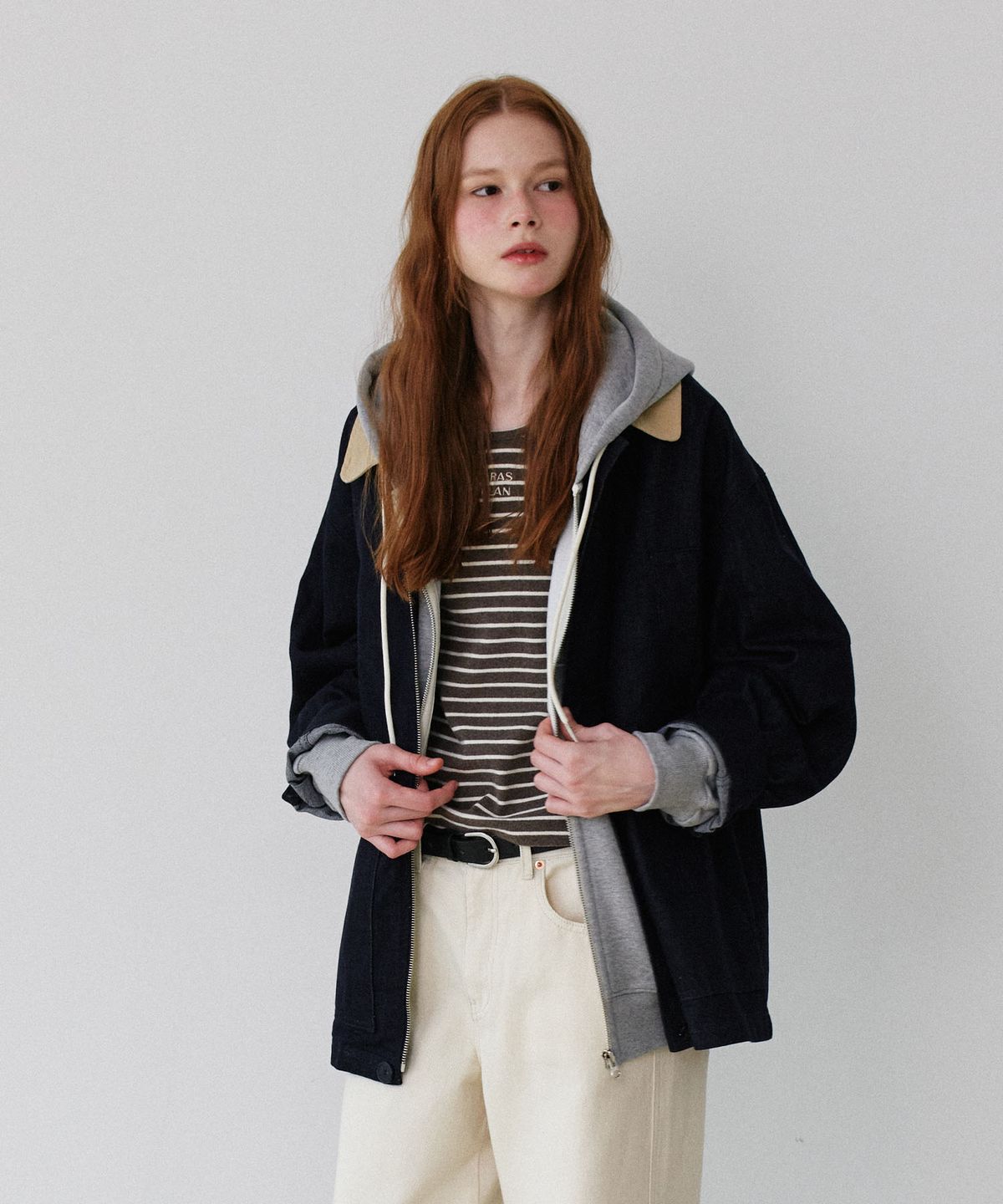 그라스플랜(GRASPLAN) Non-Pade Denim Field half Jacket_Navy
