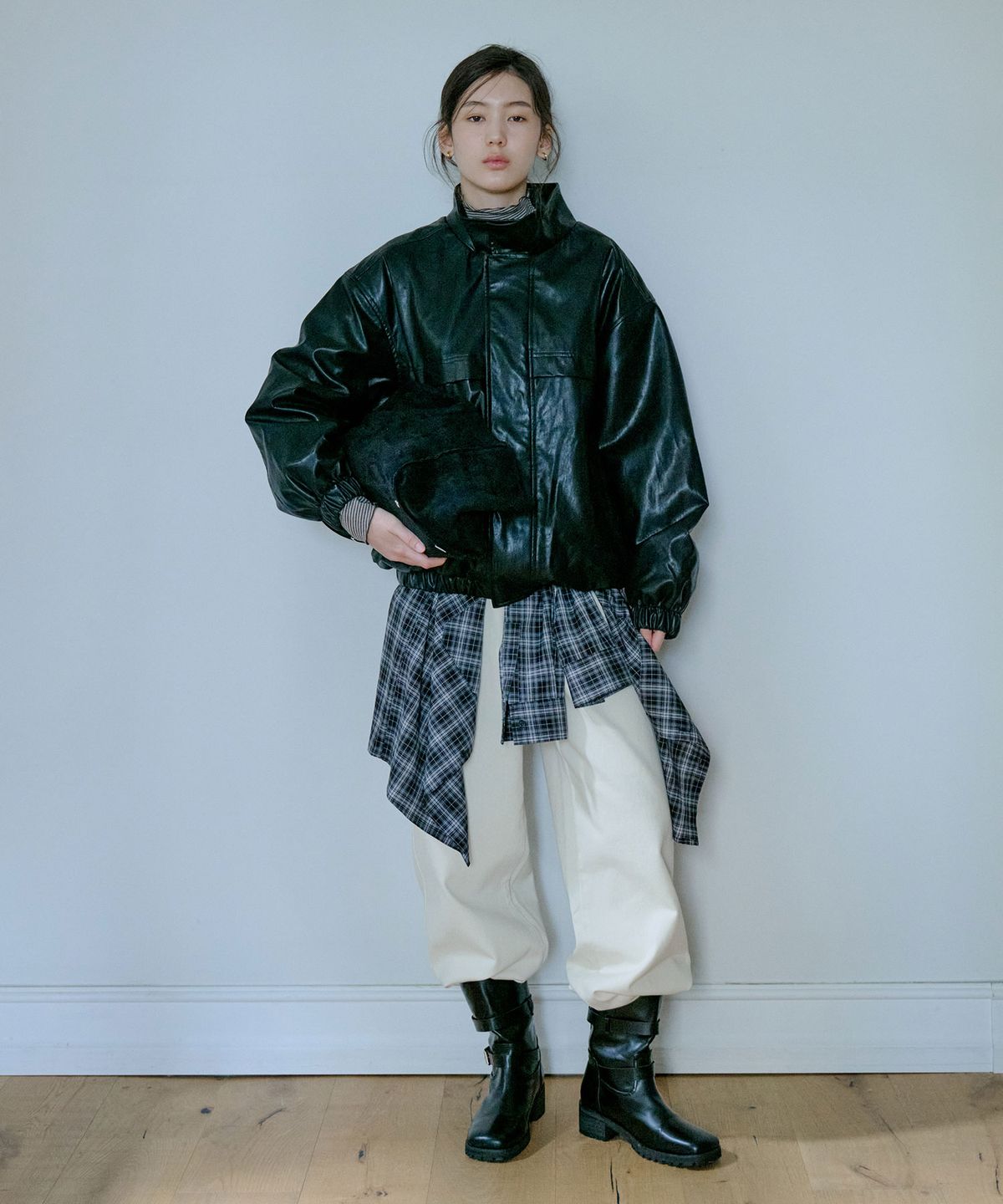 그라스플랜(GRASPLAN) Leather Padded Jacket_Black