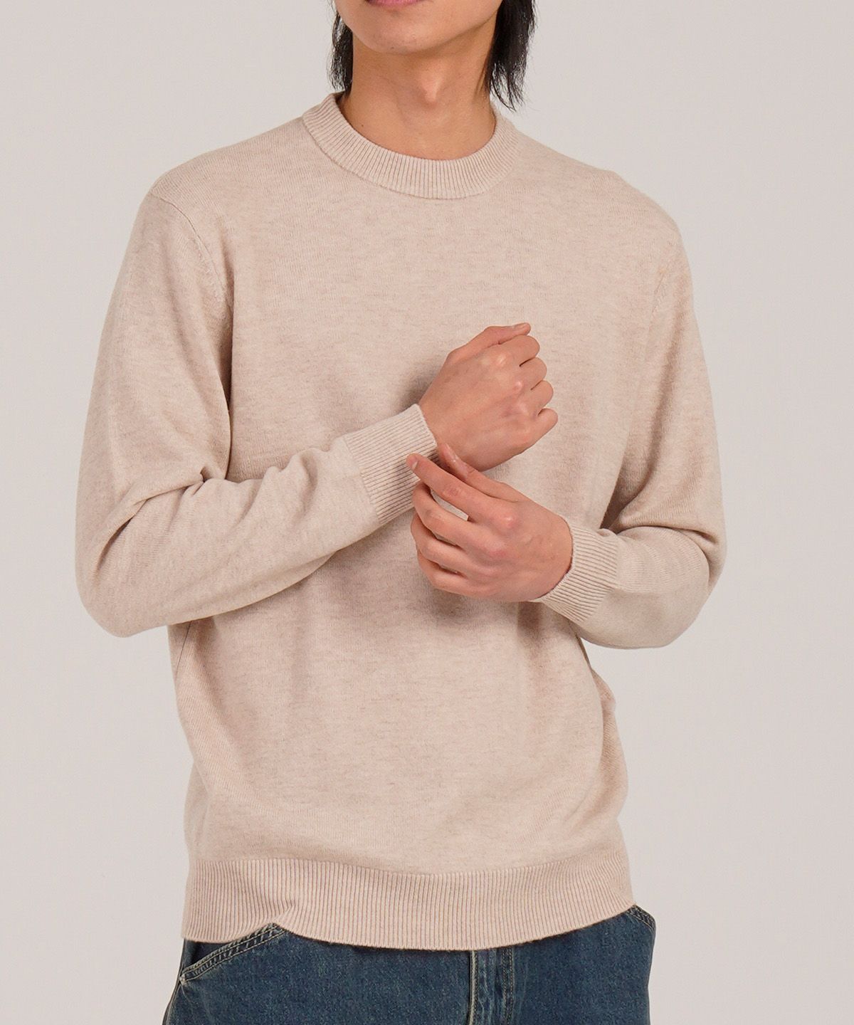 버튼서울(BUTTON SEOUL) [울90] 미니멀 크루넥 데일리 니트 (베이지)