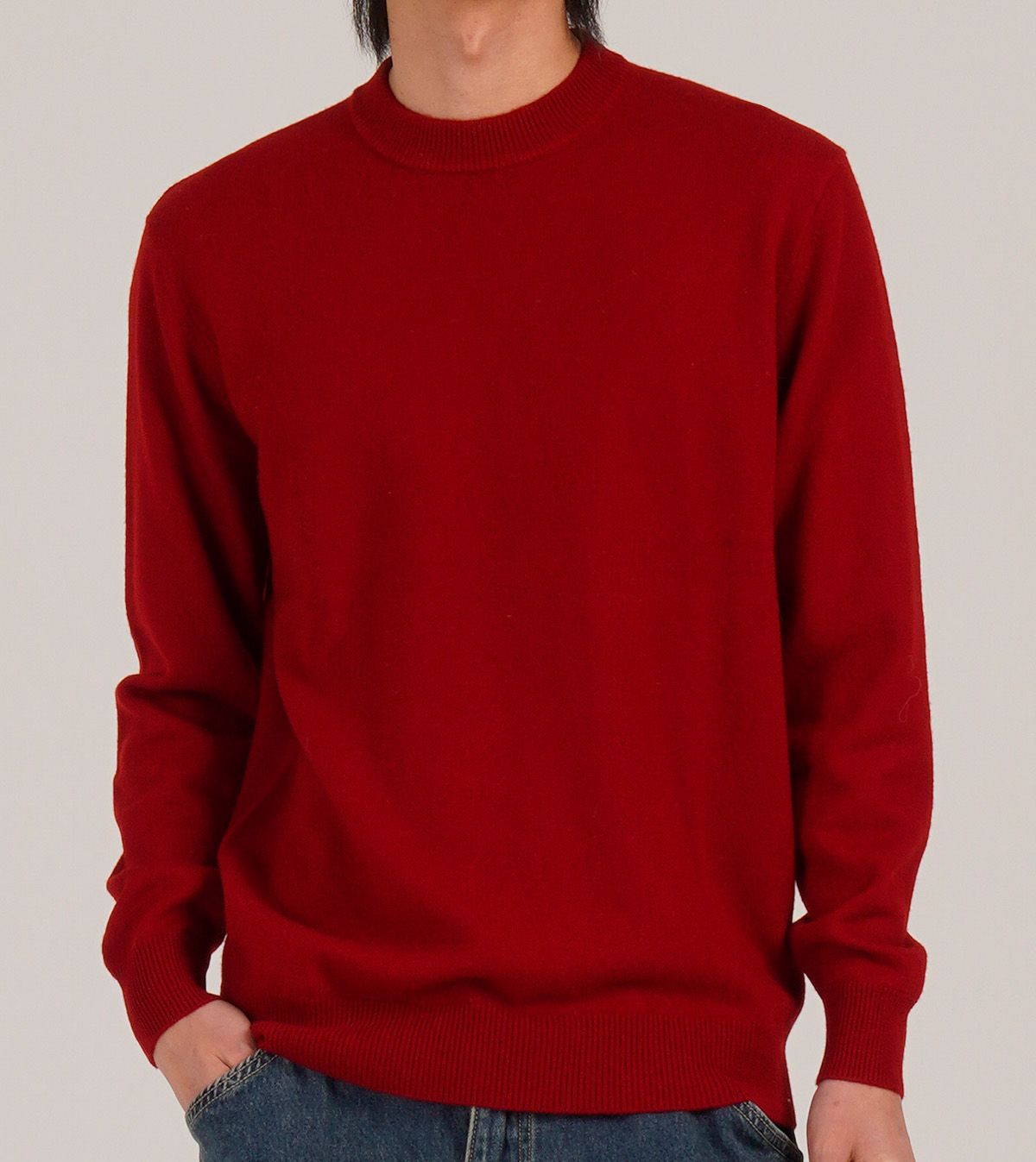 버튼서울(BUTTON SEOUL) [울90] 미니멀 크루넥 데일리 니트 (레드)