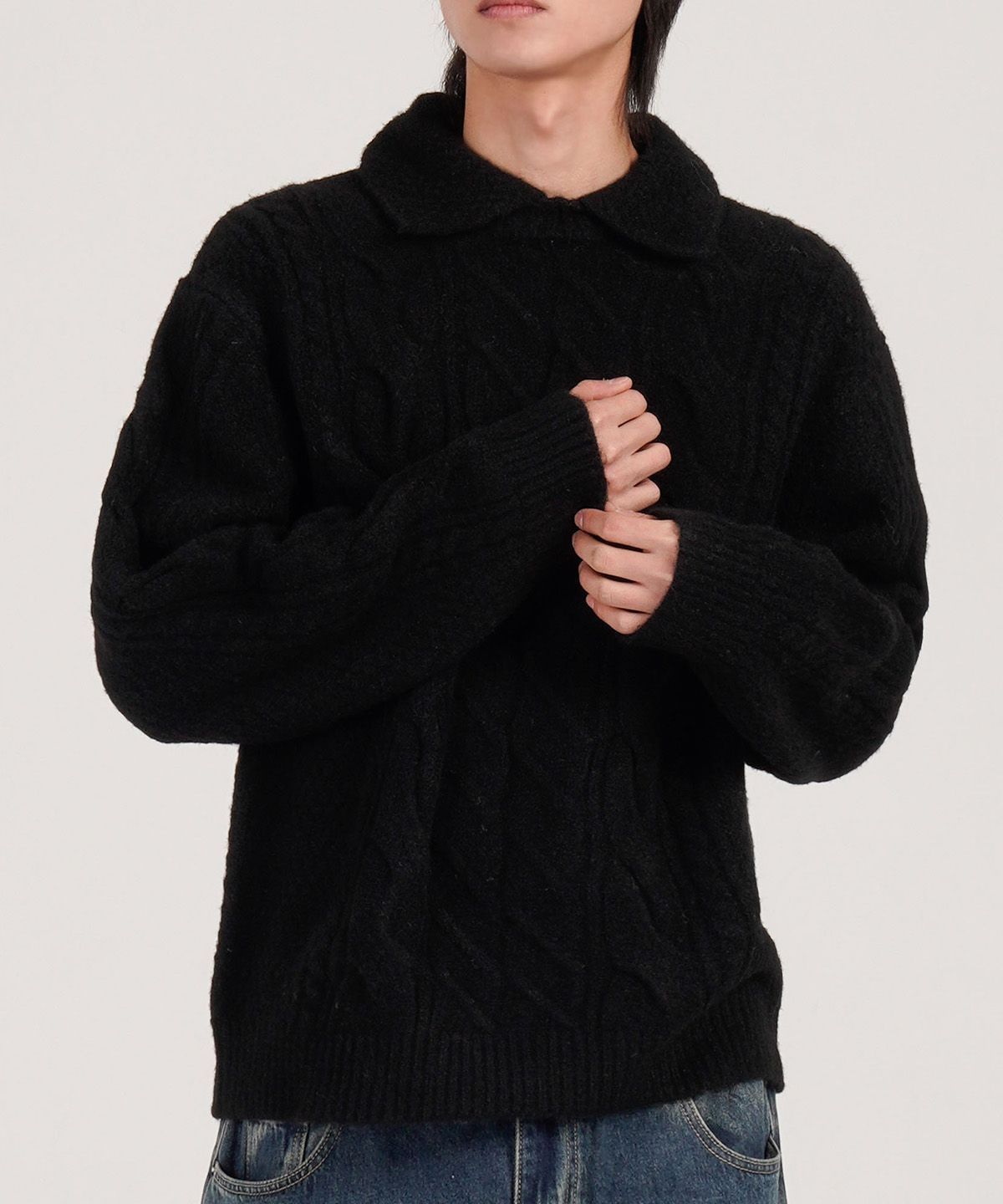 버튼서울(BUTTON SEOUL) 울블렌드 카라 클래식 소프트 니트 (블랙)