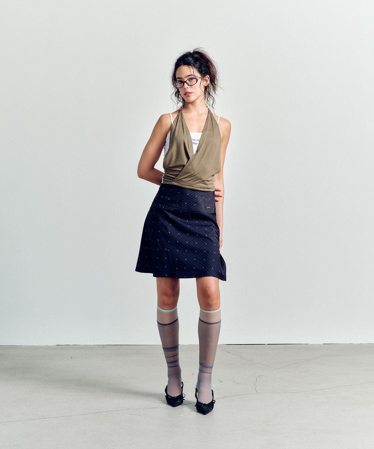에즈이프 캘리(ASIF CALIE) CALIE LOGO STRIPE MIDI SKIRT BLACK