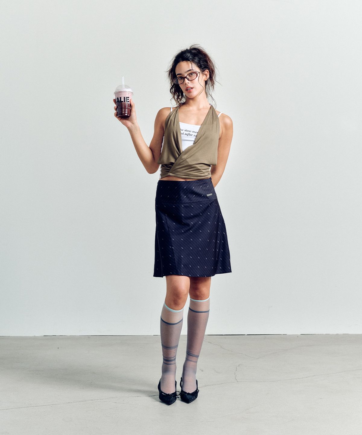 에즈이프 캘리(ASIF CALIE) CALIE LOGO STRIPE MIDI SKIRT BLACK