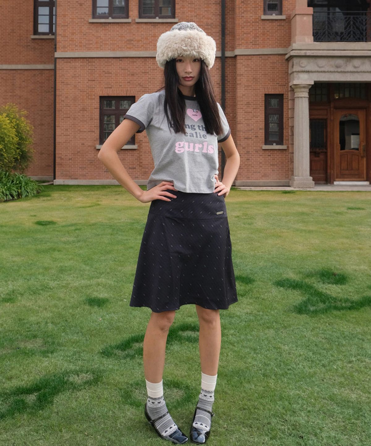 에즈이프 캘리(ASIF CALIE) CALIE LOGO STRIPE MIDI SKIRT BLACK