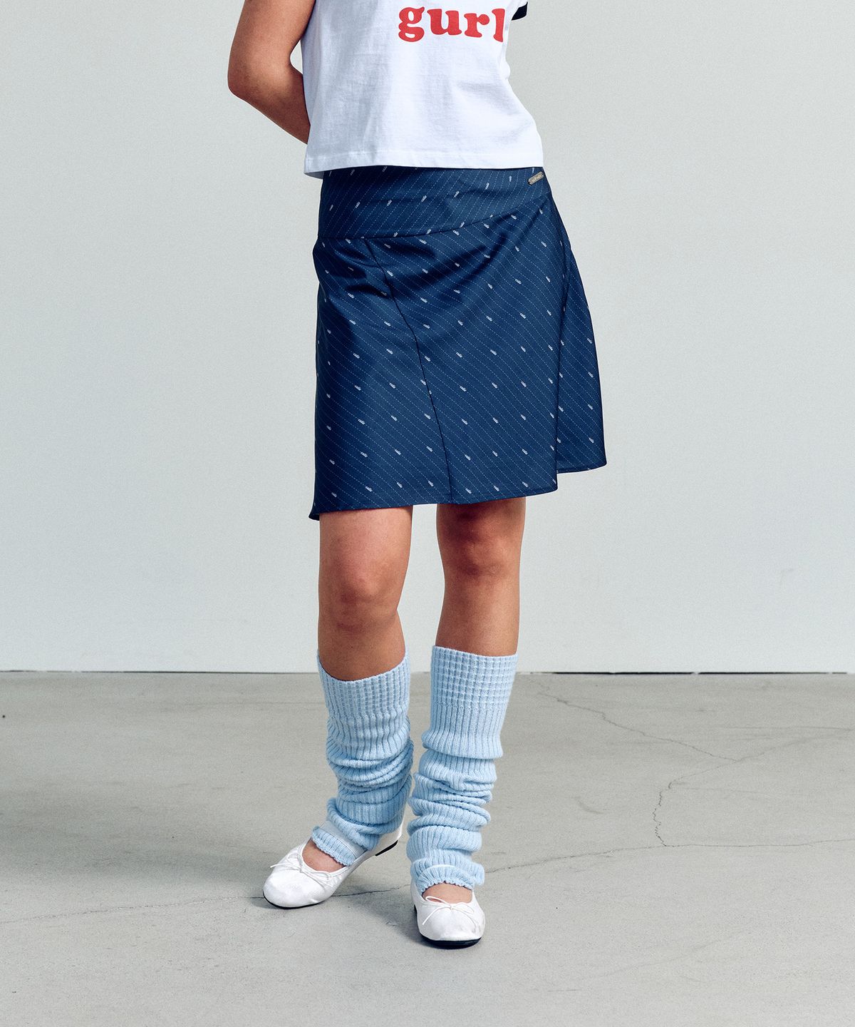 에즈이프 캘리(ASIF CALIE) CALIE LOGO STRIPE MIDI SKIRT NAVY