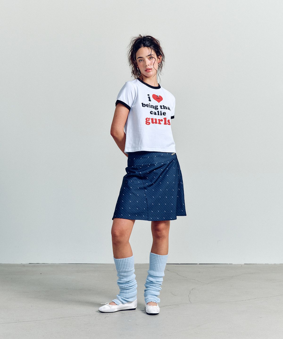 에즈이프 캘리(ASIF CALIE) CALIE LOGO STRIPE MIDI SKIRT NAVY