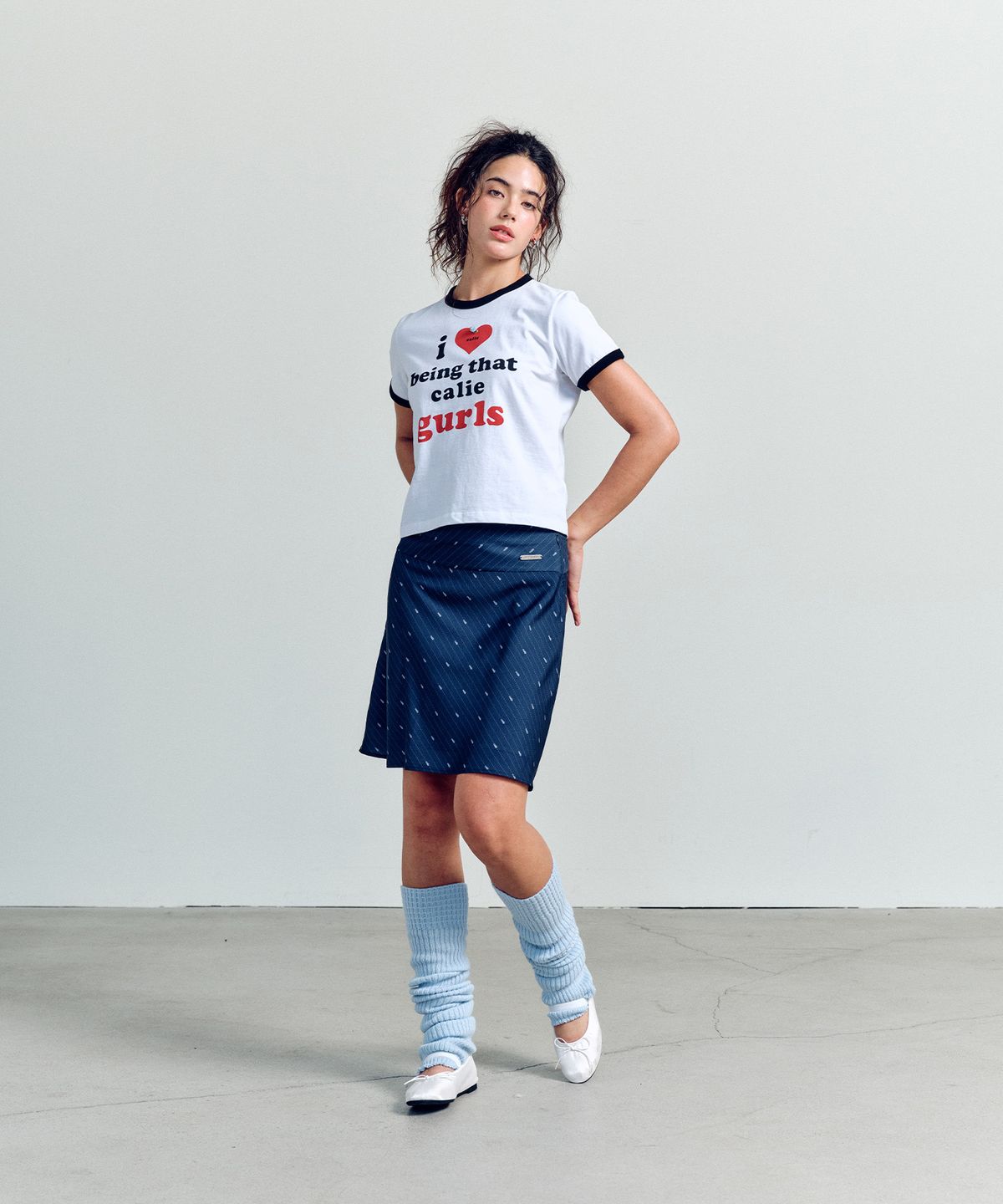 에즈이프 캘리(ASIF CALIE) CALIE LOGO STRIPE MIDI SKIRT NAVY
