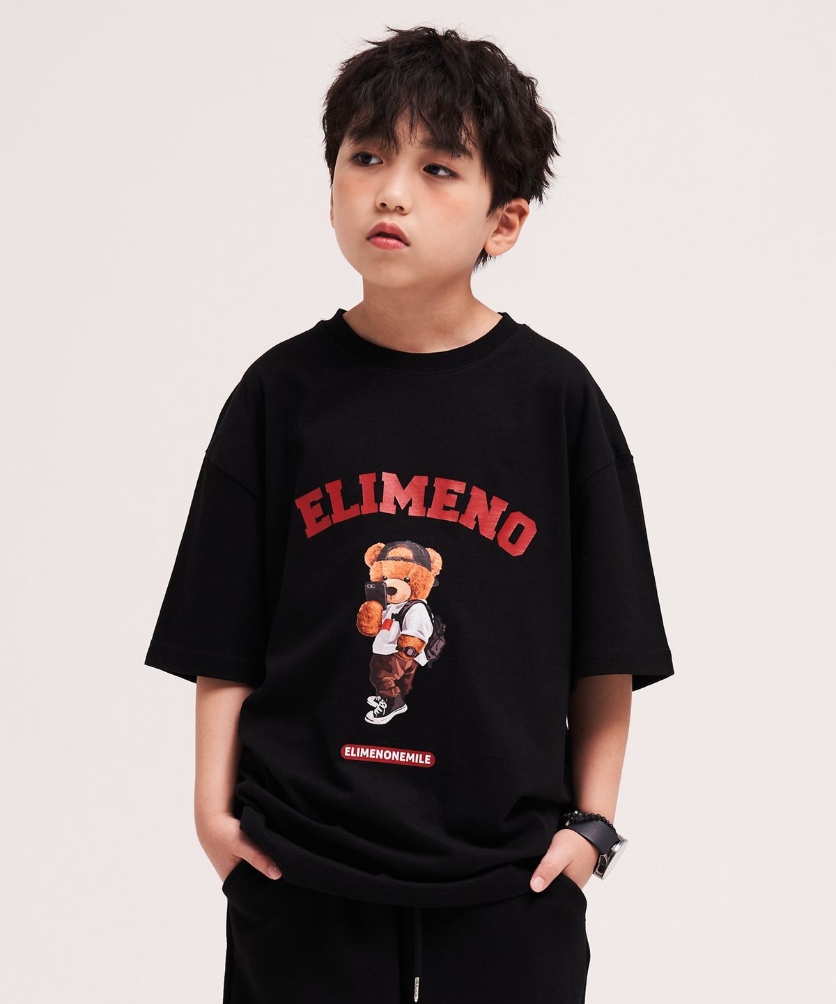 엘리메노영스터(ELIMENOYOUNGSTER) EY 셀피 베어 키즈 반팔티 4Color