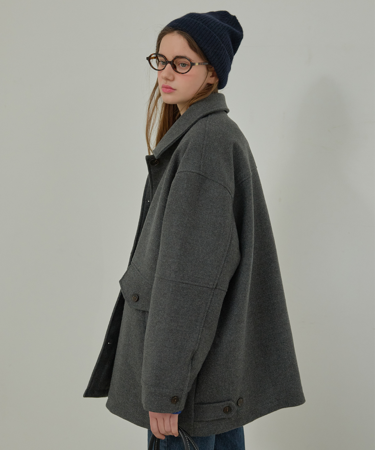 슬로우롤리(SLOWLOLLI) [누빔ver.] Wool work half coat - Charcoal