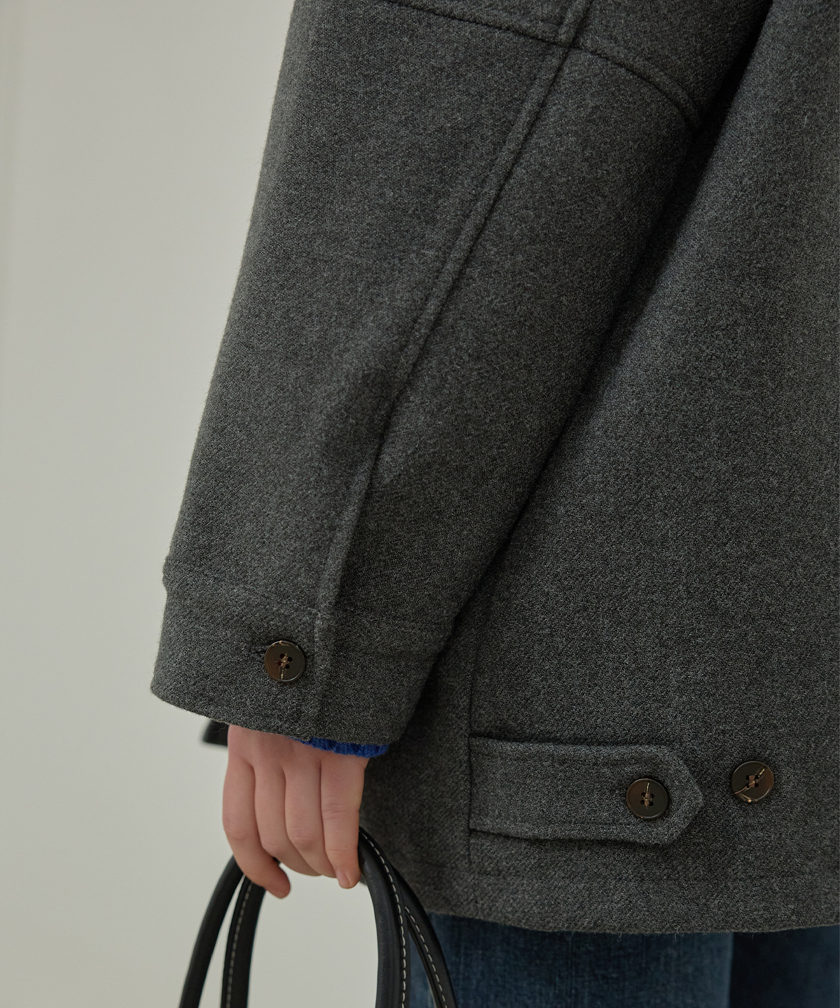 슬로우롤리(SLOWLOLLI) [누빔ver.] Wool work half coat - Charcoal