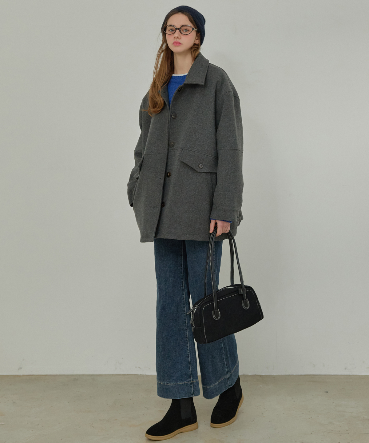 슬로우롤리(SLOWLOLLI) [누빔ver.] Wool work half coat - Charcoal