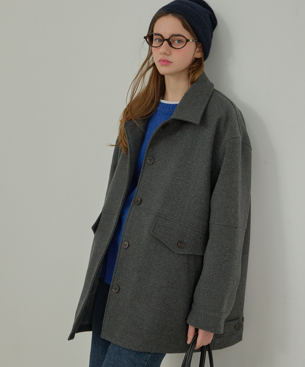 슬로우롤리(SLOWLOLLI) [누빔ver.] Wool work half coat - Charcoal