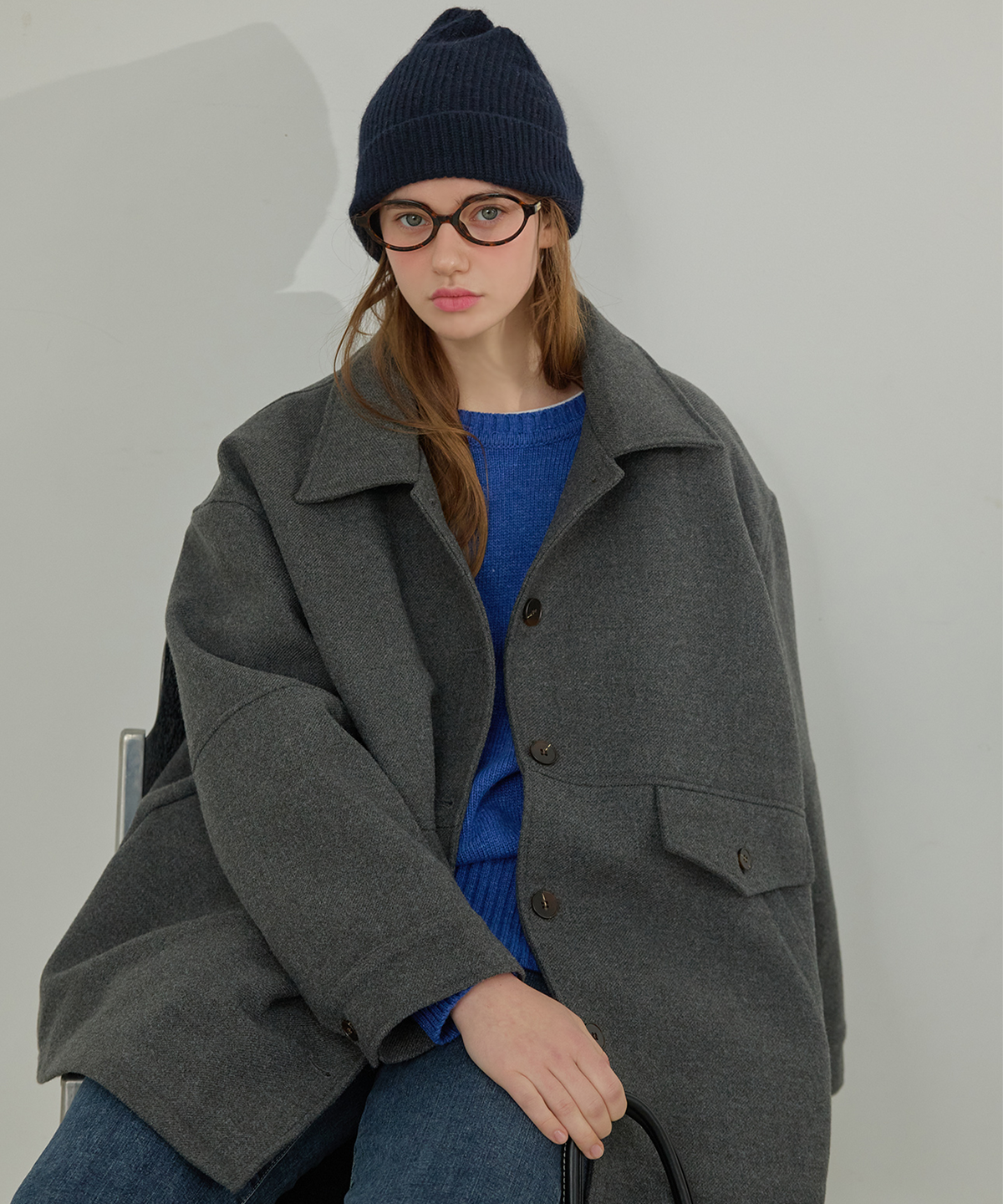 슬로우롤리(SLOWLOLLI) [누빔ver.] Wool work half coat - Charcoal