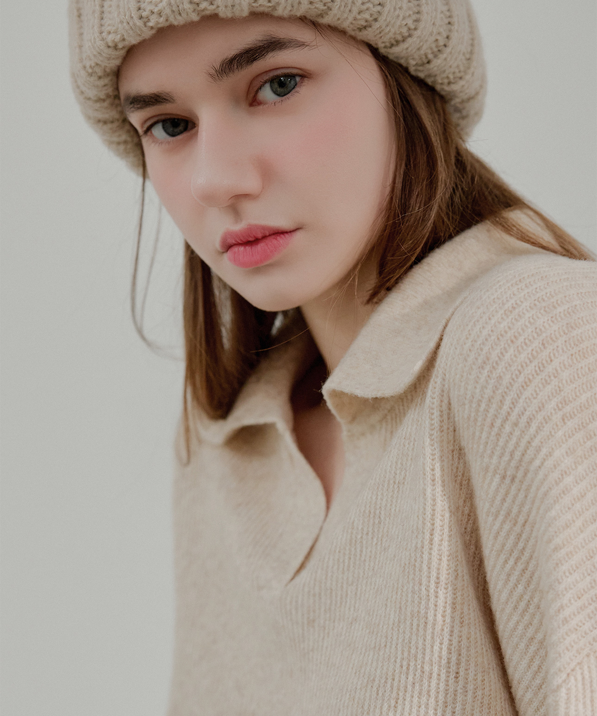 슬로우롤리(SLOWLOLLI) Rib collar knit_4 Colors
