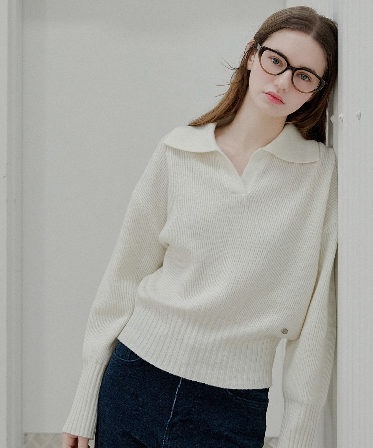 슬로우롤리(SLOWLOLLI) Rib collar knit_4 Colors