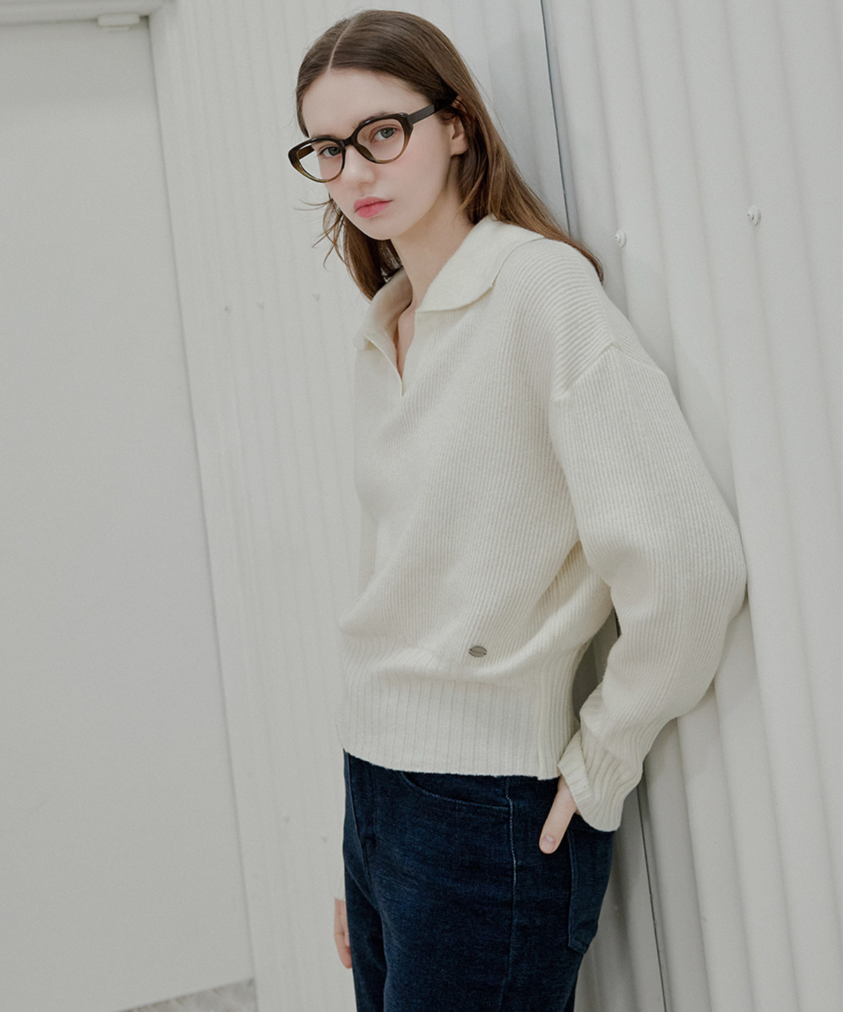 슬로우롤리(SLOWLOLLI) Rib collar knit_4 Colors