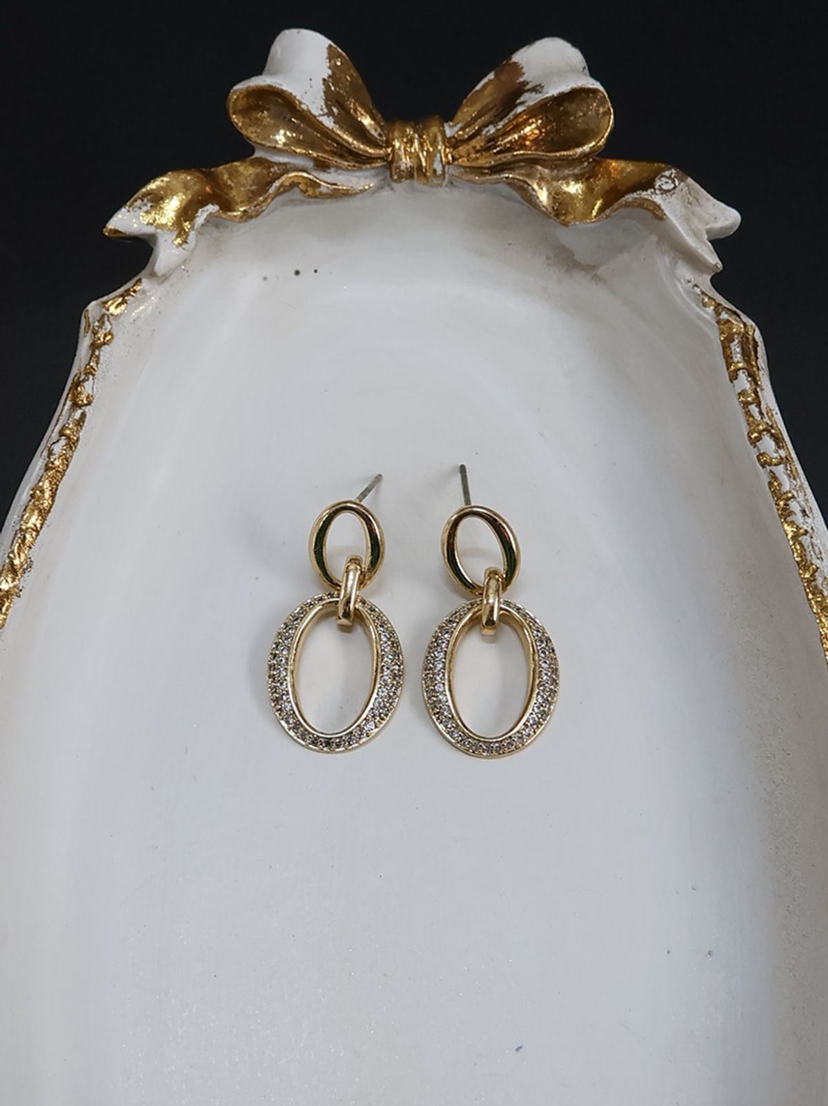 소수(SOSOO) Oval Double Cubic Zirconia Earrings