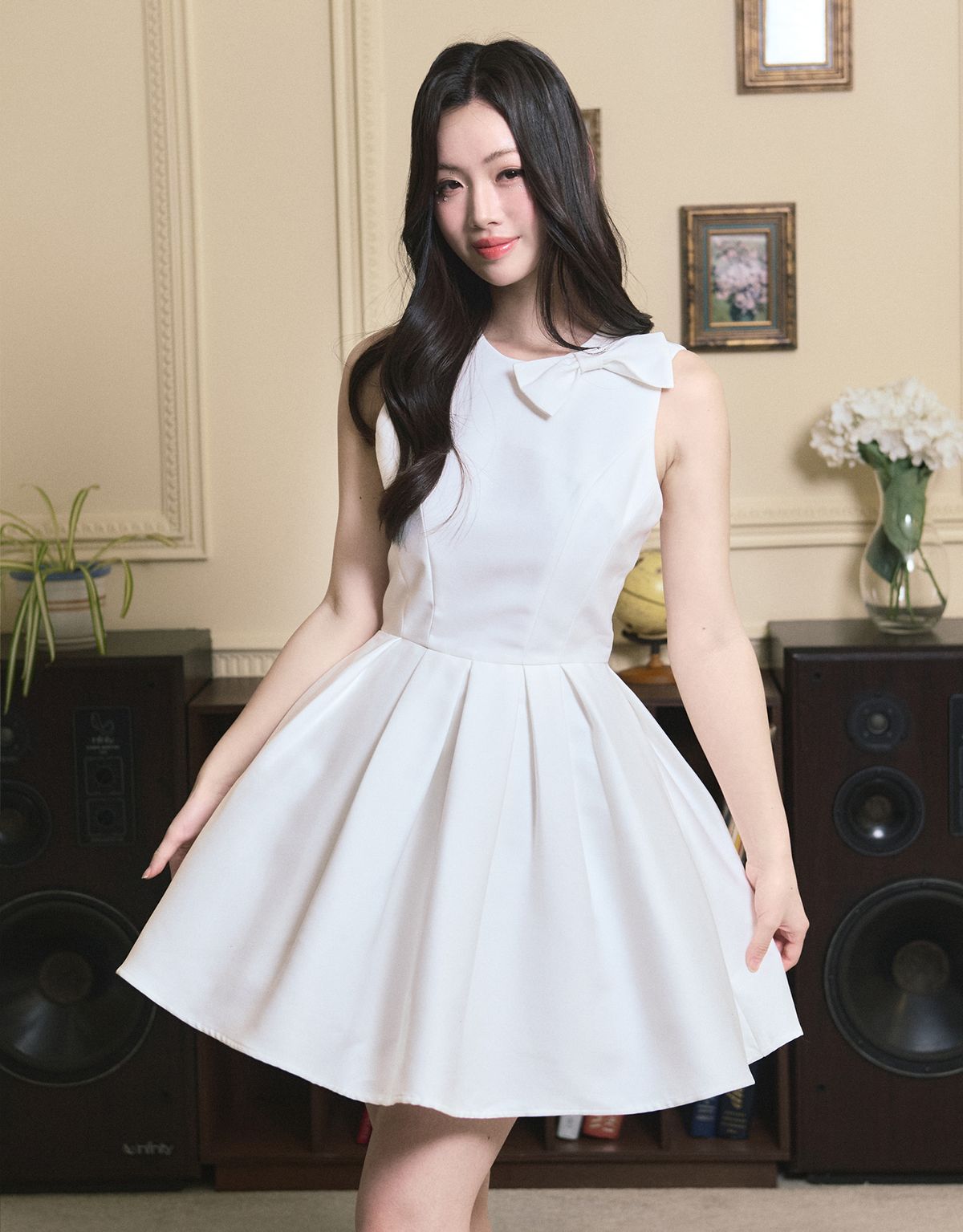 트위디아(TWEEDY-A) [ATELIER] Ophelia Ribbon Point Sleeveless short Balloon Dress White