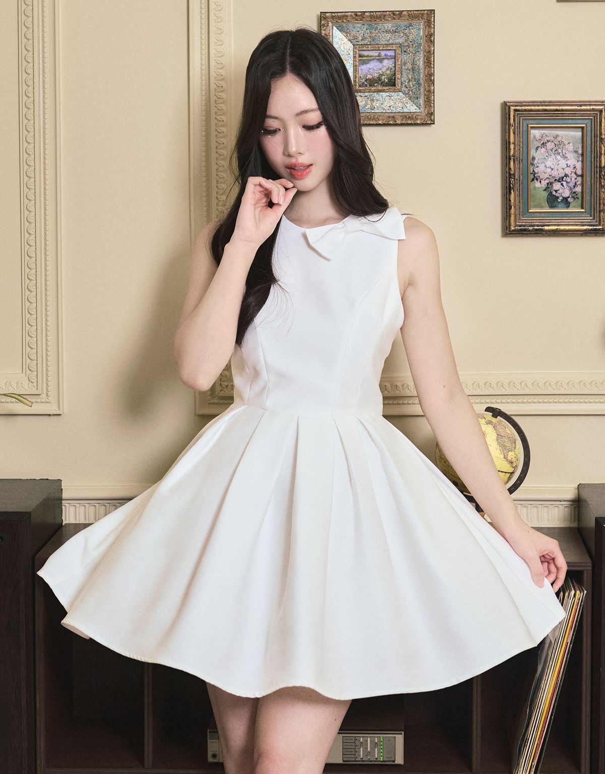 트위디아(TWEEDY-A) [ATELIER] Ophelia Ribbon Point Sleeveless short Balloon Dress White