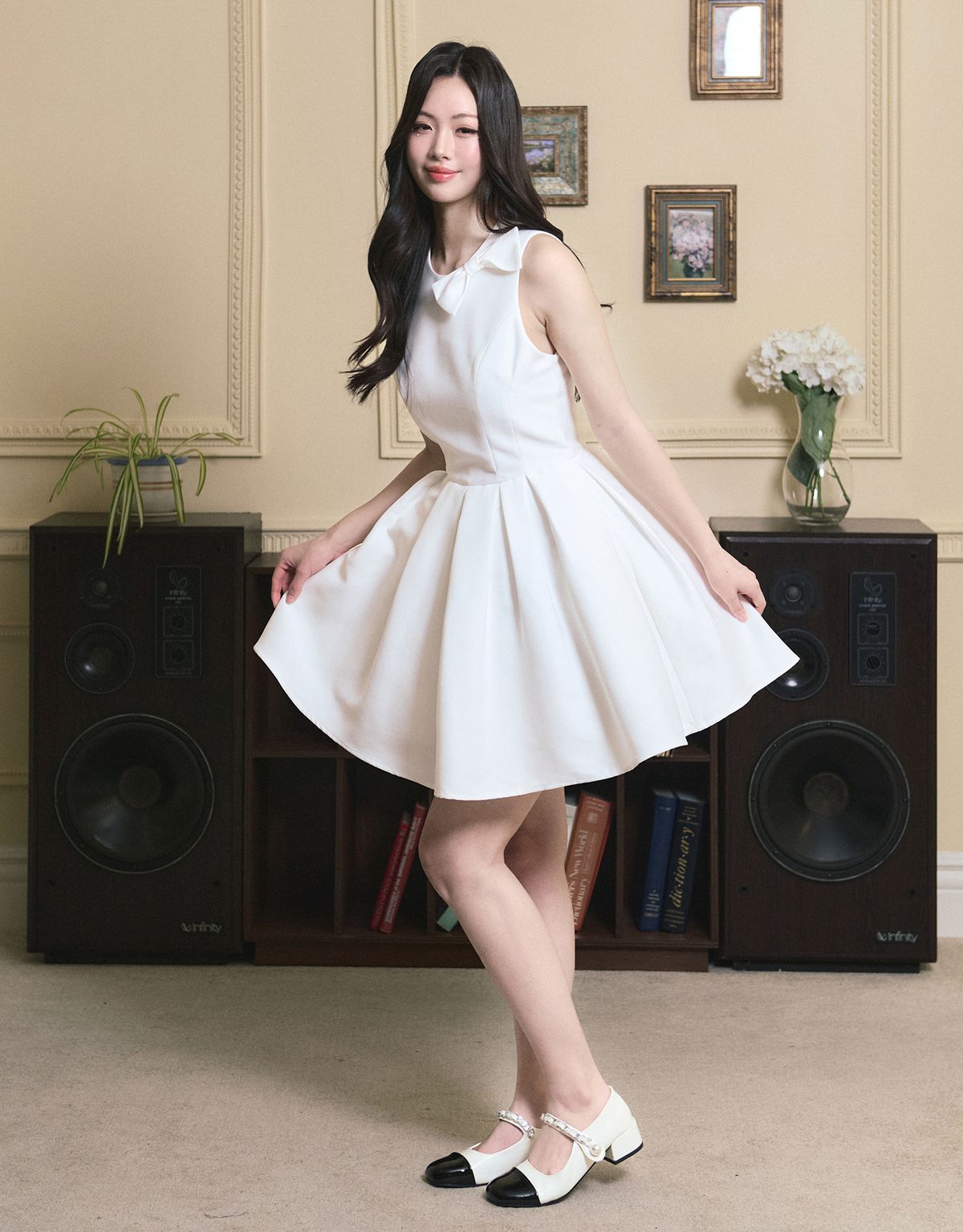 트위디아(TWEEDY-A) [ATELIER] Ophelia Ribbon Point Sleeveless short Balloon Dress White
