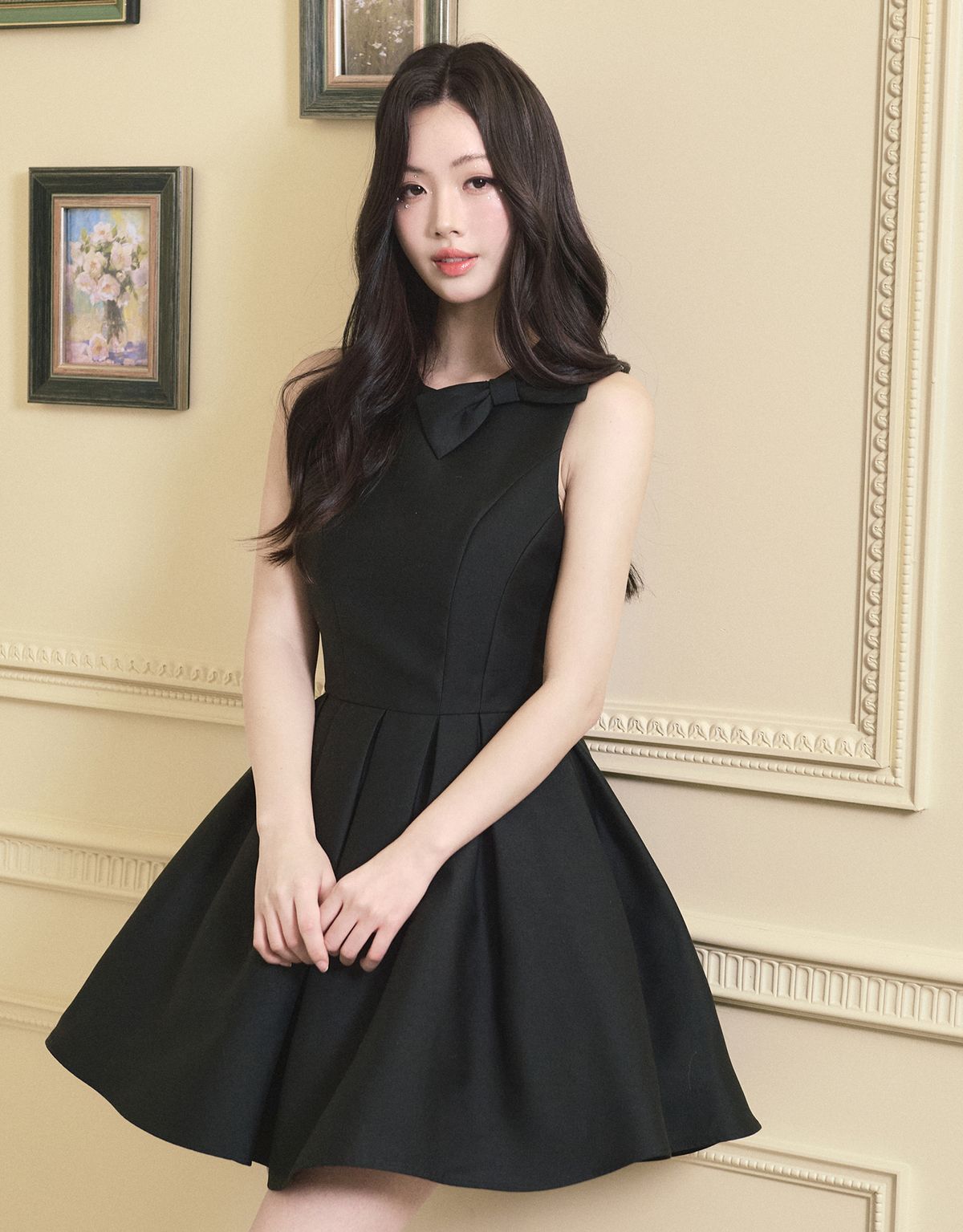트위디아(TWEEDY-A) [ATELIER] Ophelia Ribbon Point Sleeveless short Balloon Dress Black