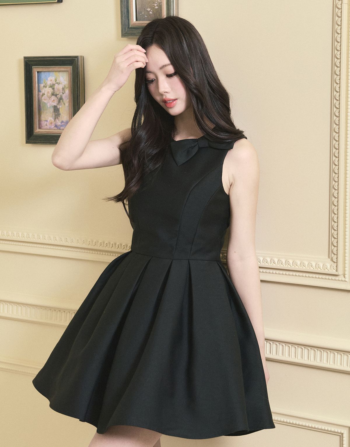 트위디아(TWEEDY-A) [ATELIER] Ophelia Ribbon Point Sleeveless short Balloon Dress Black