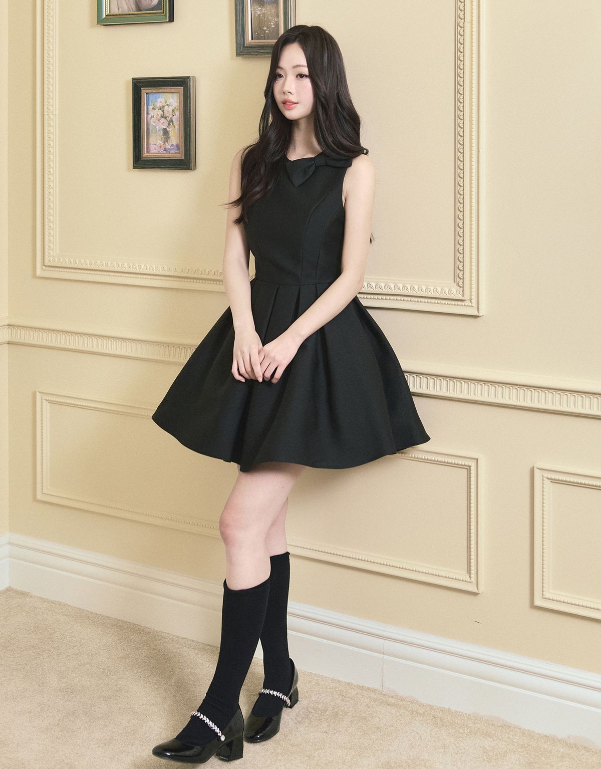 트위디아(TWEEDY-A) [ATELIER] Ophelia Ribbon Point Sleeveless short Balloon Dress Black
