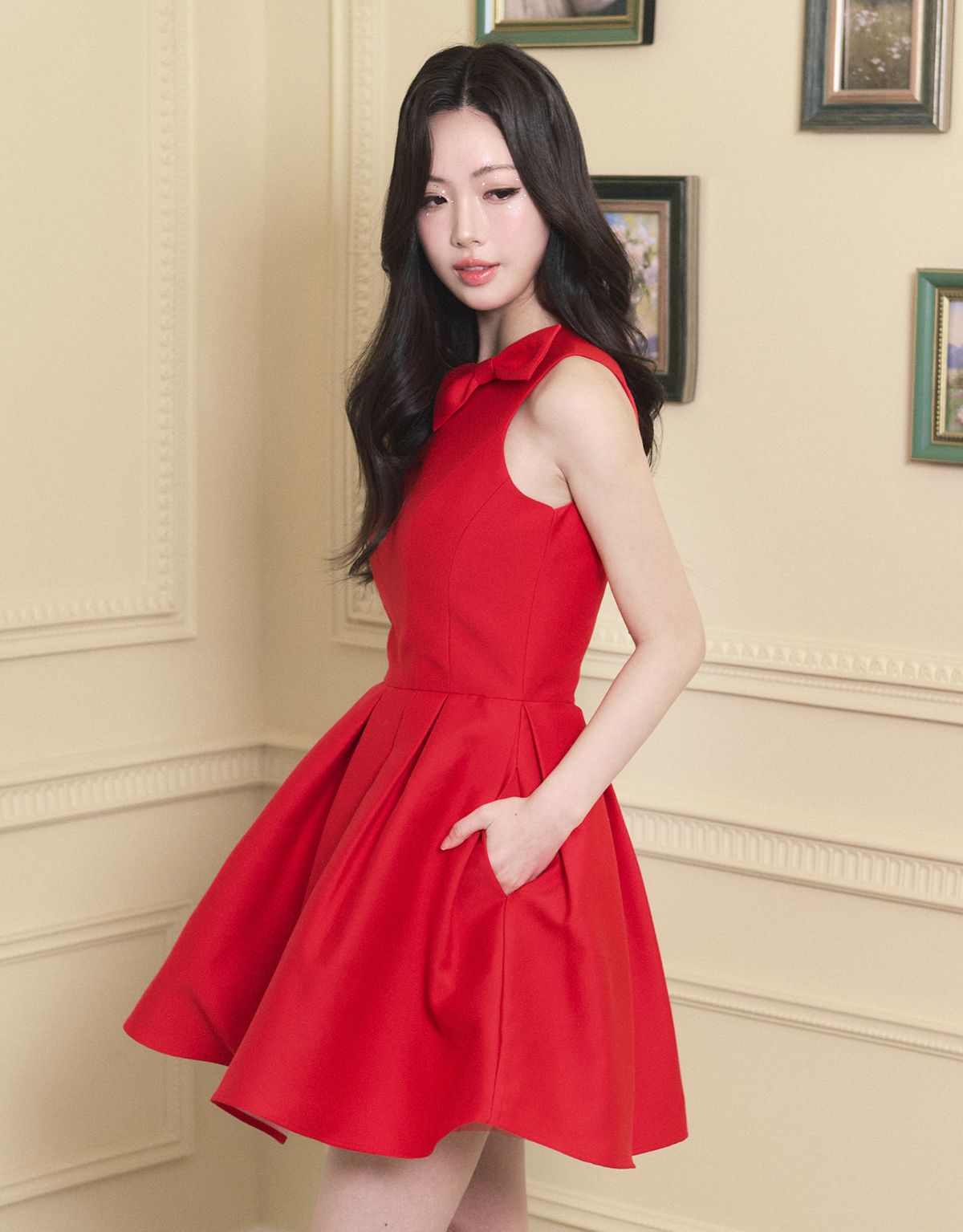 트위디아(TWEEDY-A) [ATELIER] Ophelia Ribbon Point Sleeveless short Balloon Dress Red