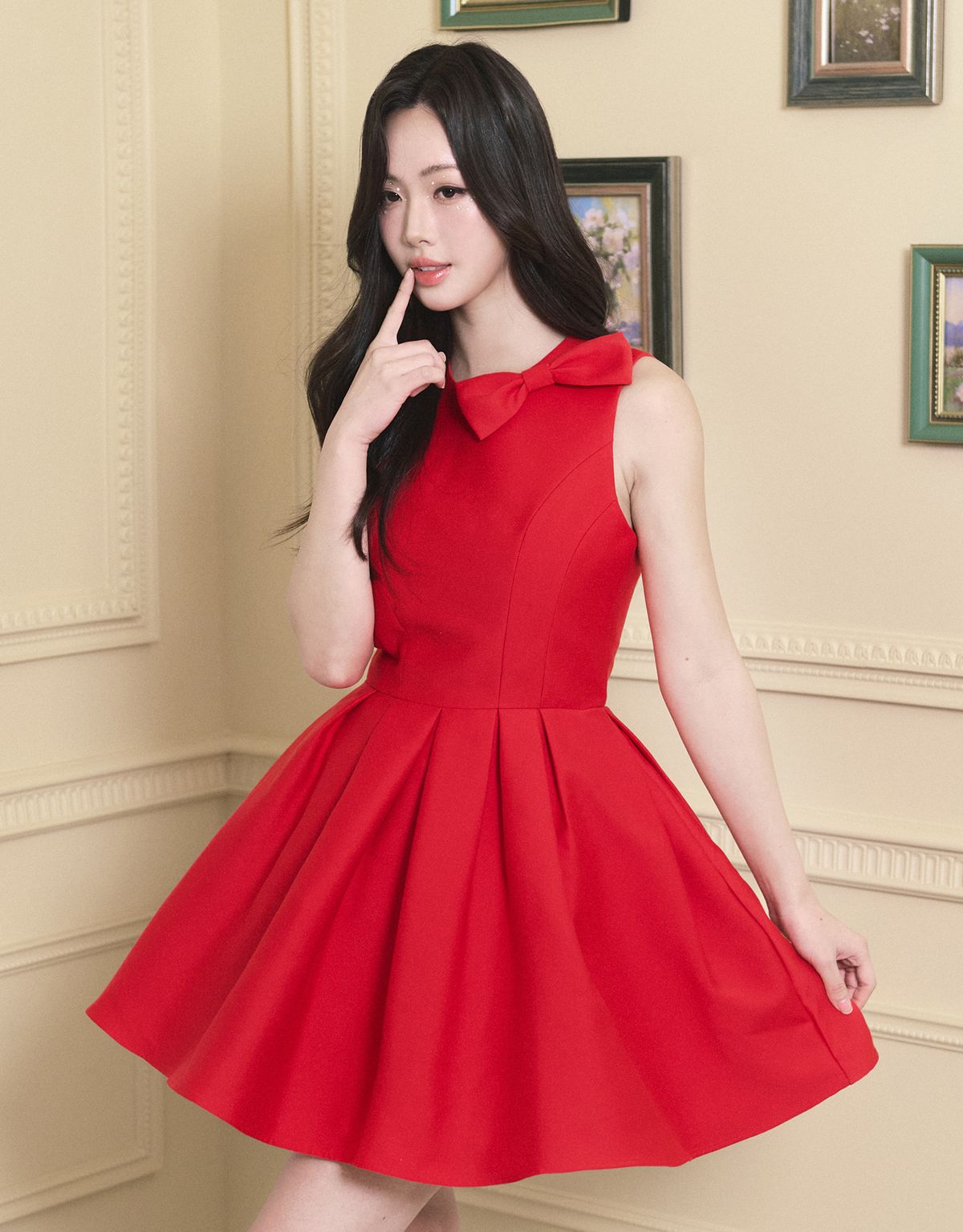 트위디아(TWEEDY-A) [ATELIER] Ophelia Ribbon Point Sleeveless short Balloon Dress Red