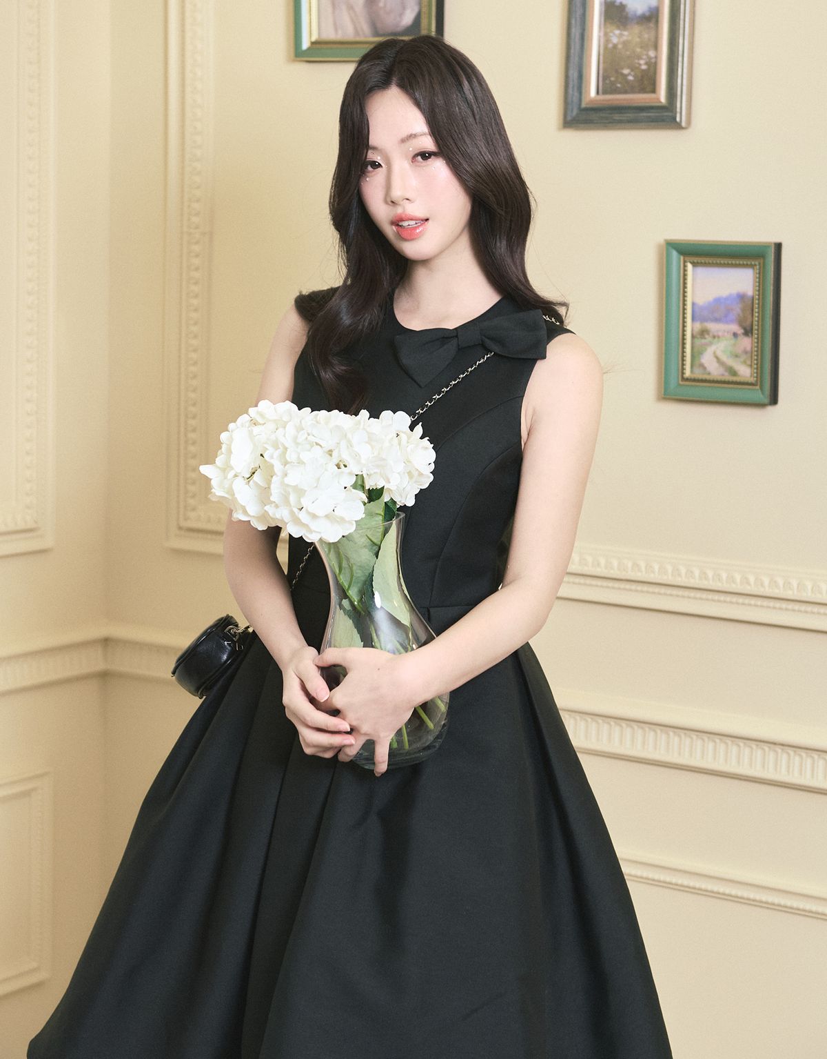 트위디아(TWEEDY-A) [LADY LINE] Ophelia Ribbon Point Sleeveless Midi Balloon Dress Black