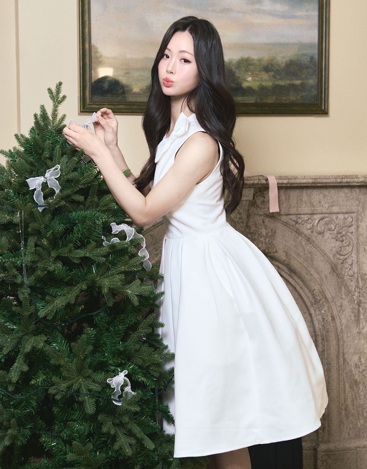 트위디아(TWEEDY-A) [LADY LINE] Ophelia Ribbon Point Sleeveless Midi Balloon Dress White