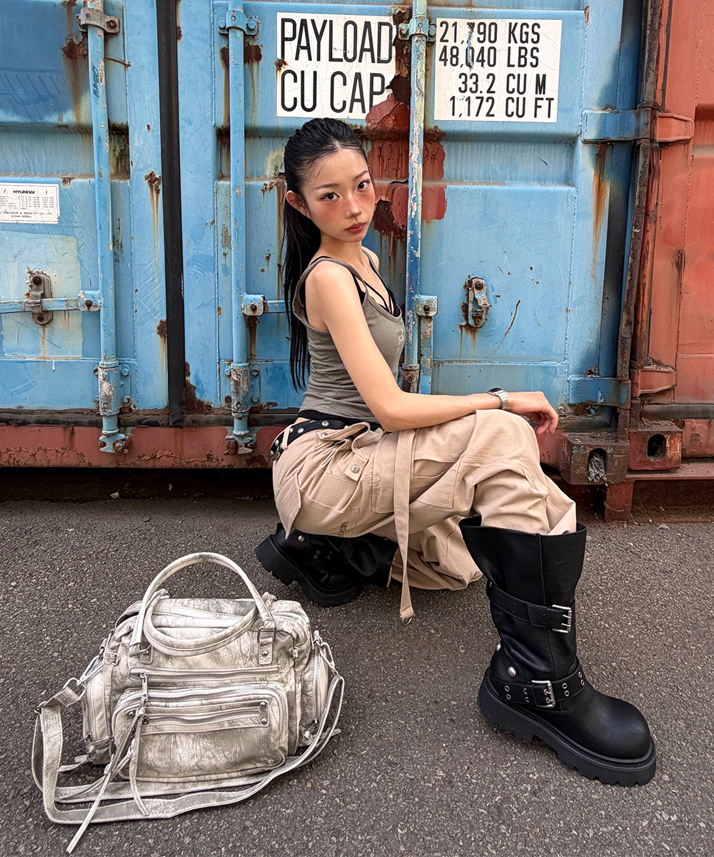 MUSINSA公式 | BLACK PURPLE クリースワイドブーツ Crease Wide Boots_