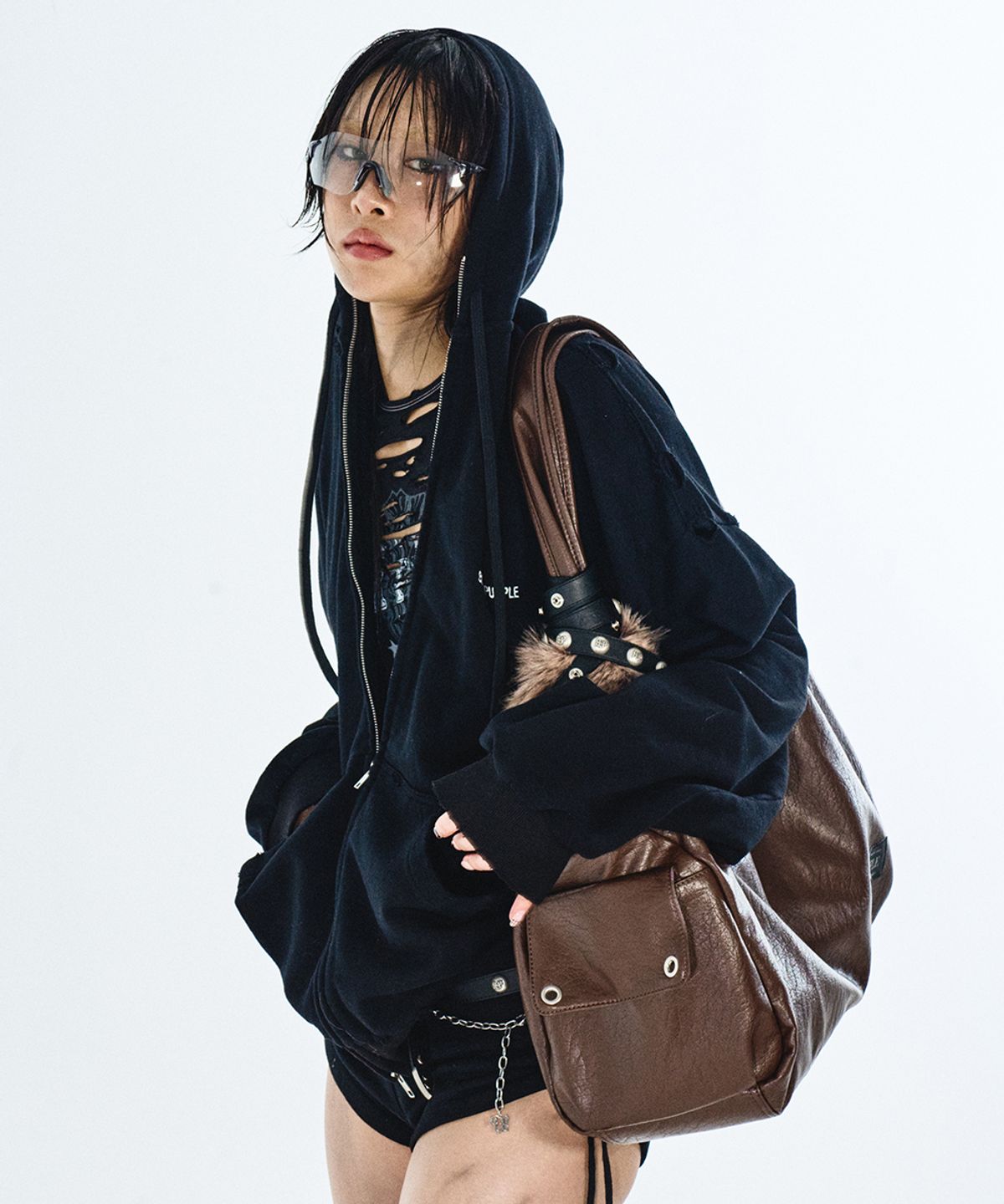 블랙 퍼플(BLACK PURPLE) 쉐도우 루프 후드 집업 Shadow Loop Zip-Up Hoodie_Black