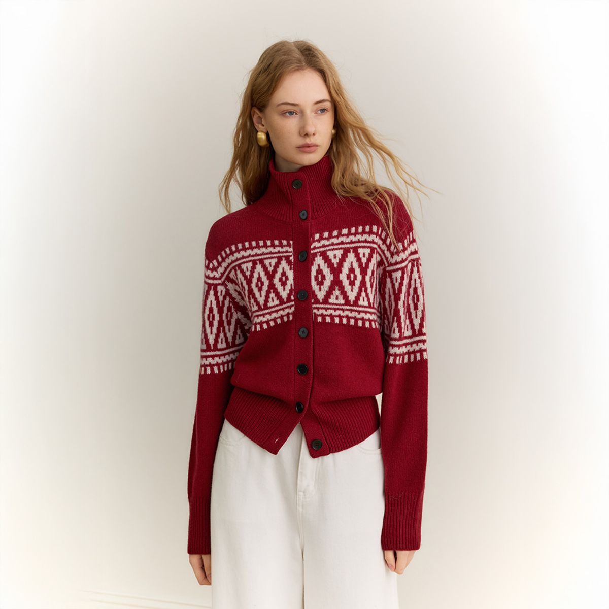 와이와이아이엠(YYIAM) YY_High neck jacquard cardigan_2color