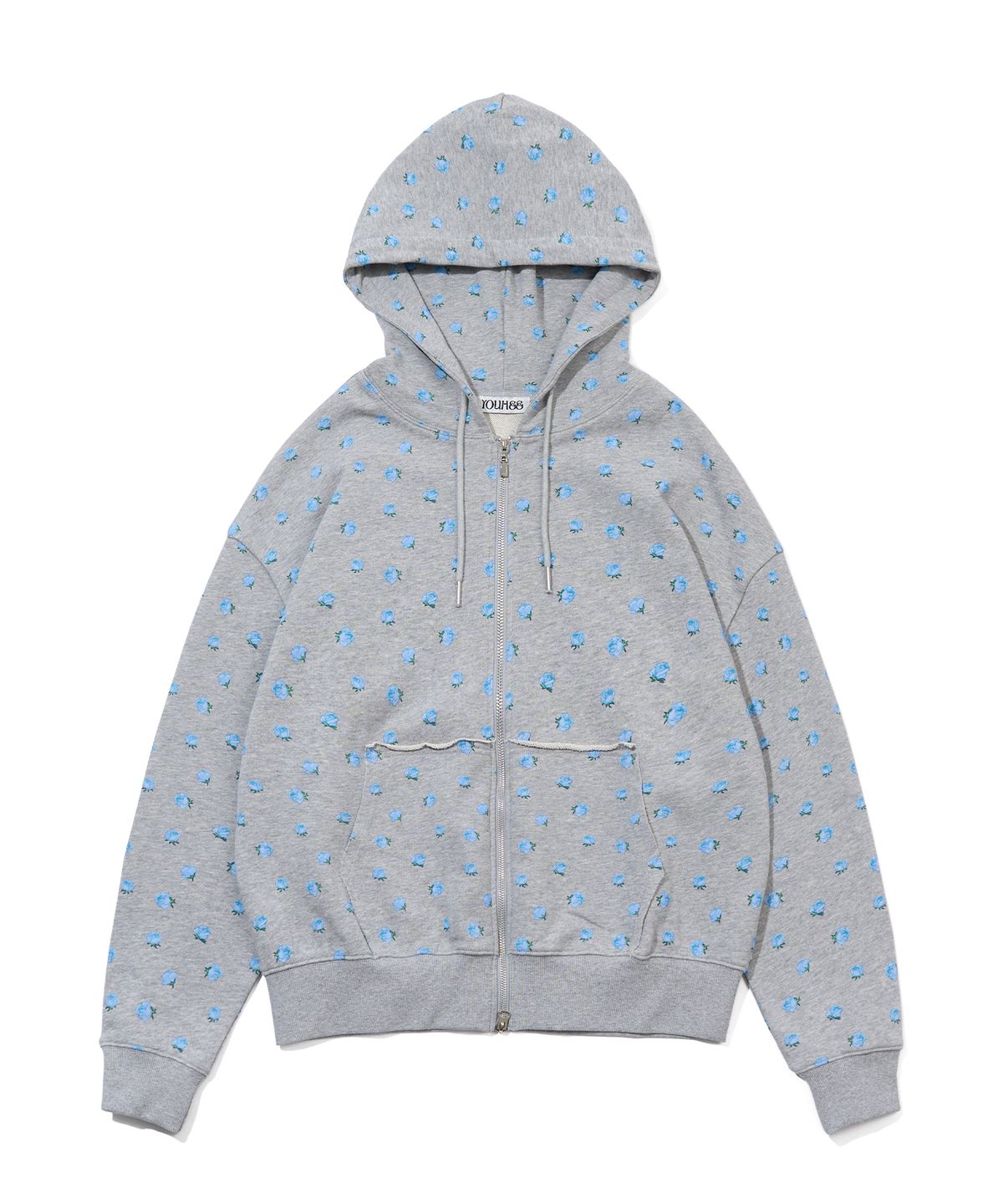 유희(YOUHEE) FLOWER PATTERN HOOD ZIP-UP_MELANGE GREY