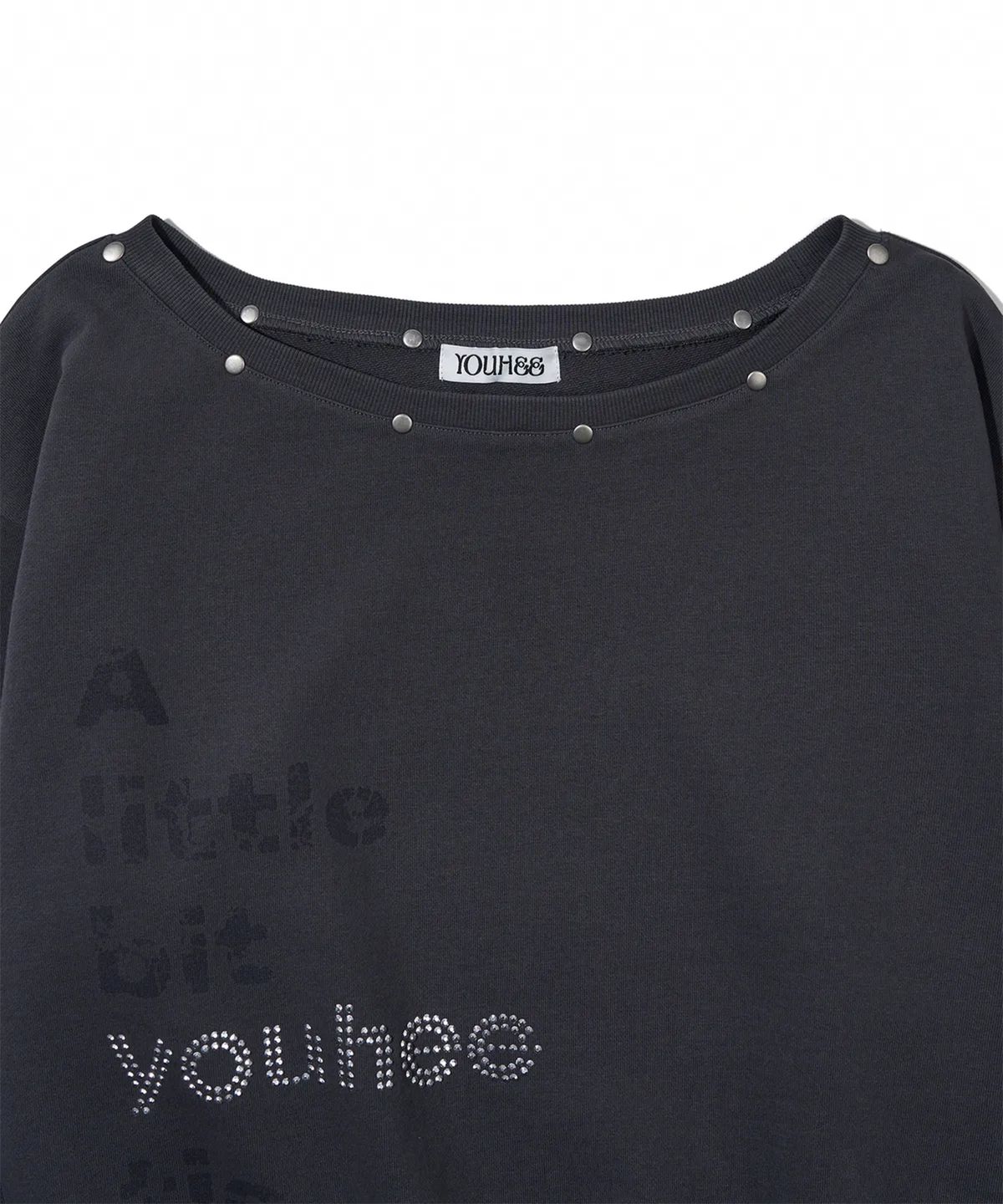 유희(YOUHEE) YOUHEETIC HOTFIX OFF-SHOULDER SWEATSHIRTS CHARCOAL
