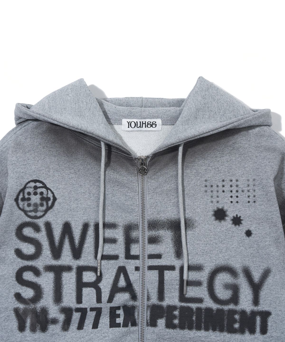 유희(YOUHEE) LUCKY SWEET GRAPHIC HOOD ZIP-UP_MELANGE GREY