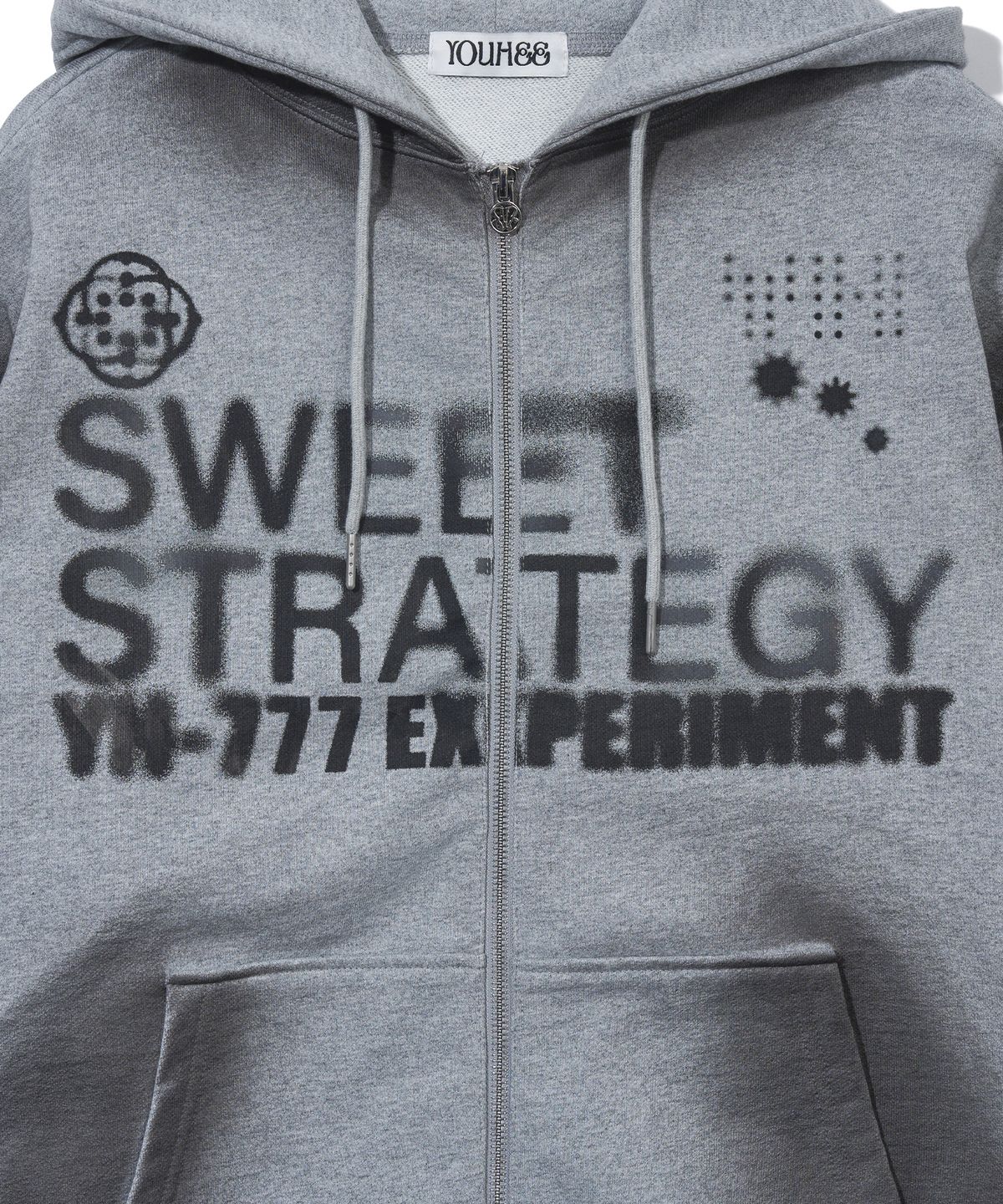 유희(YOUHEE) LUCKY SWEET GRAPHIC HOOD ZIP-UP_MELANGE GREY