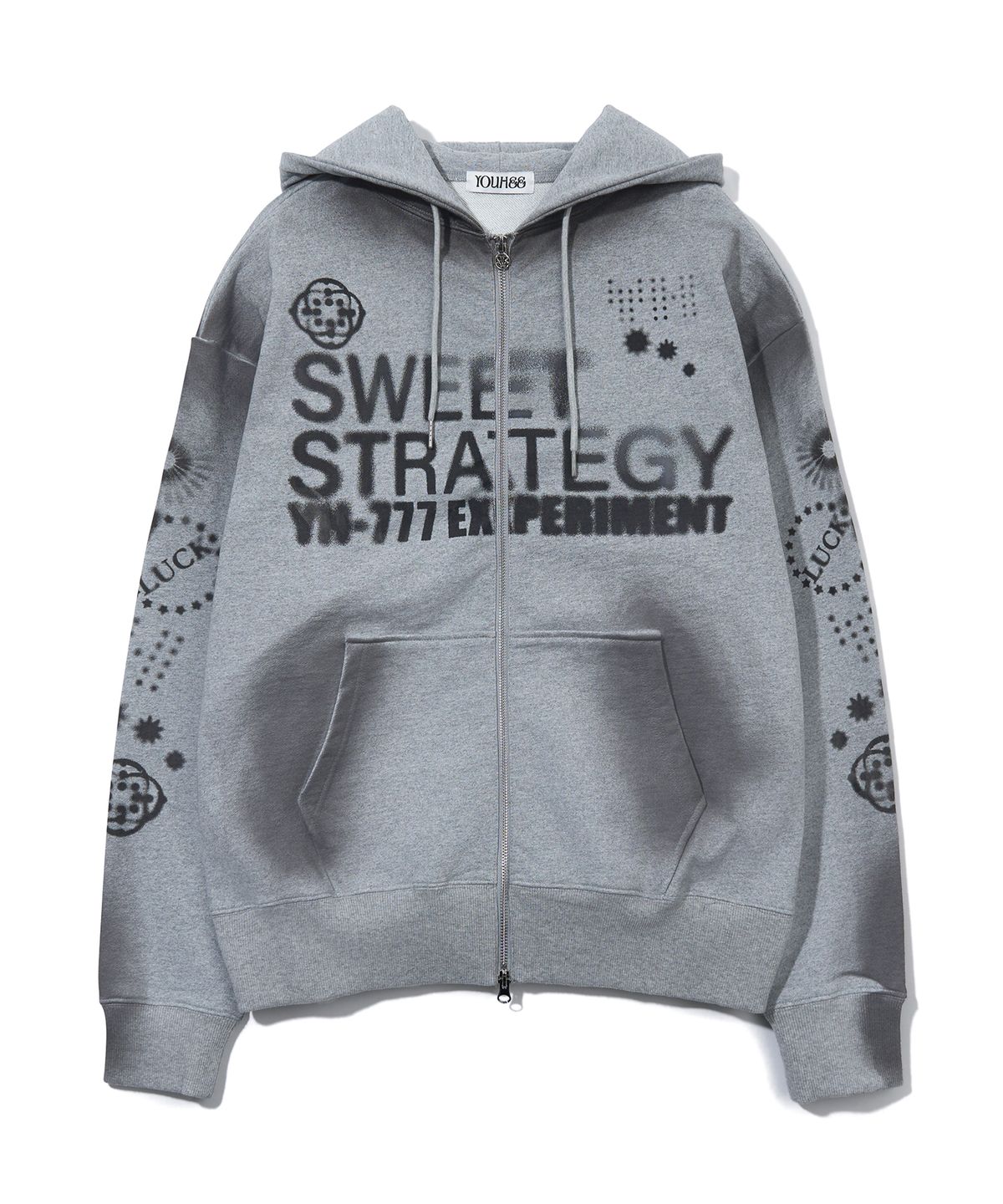 유희(YOUHEE) LUCKY SWEET GRAPHIC HOOD ZIP-UP_MELANGE GREY
