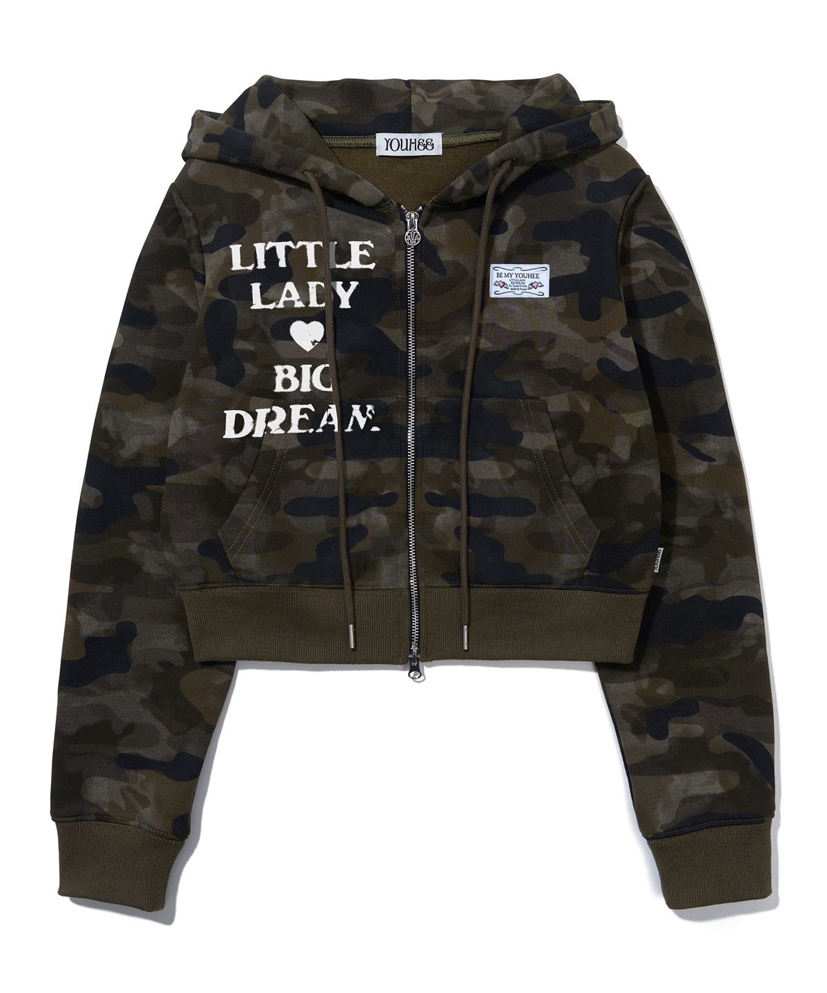유희(YOUHEE) CAMO CROP HOOD ZIP-UP_KHAKI