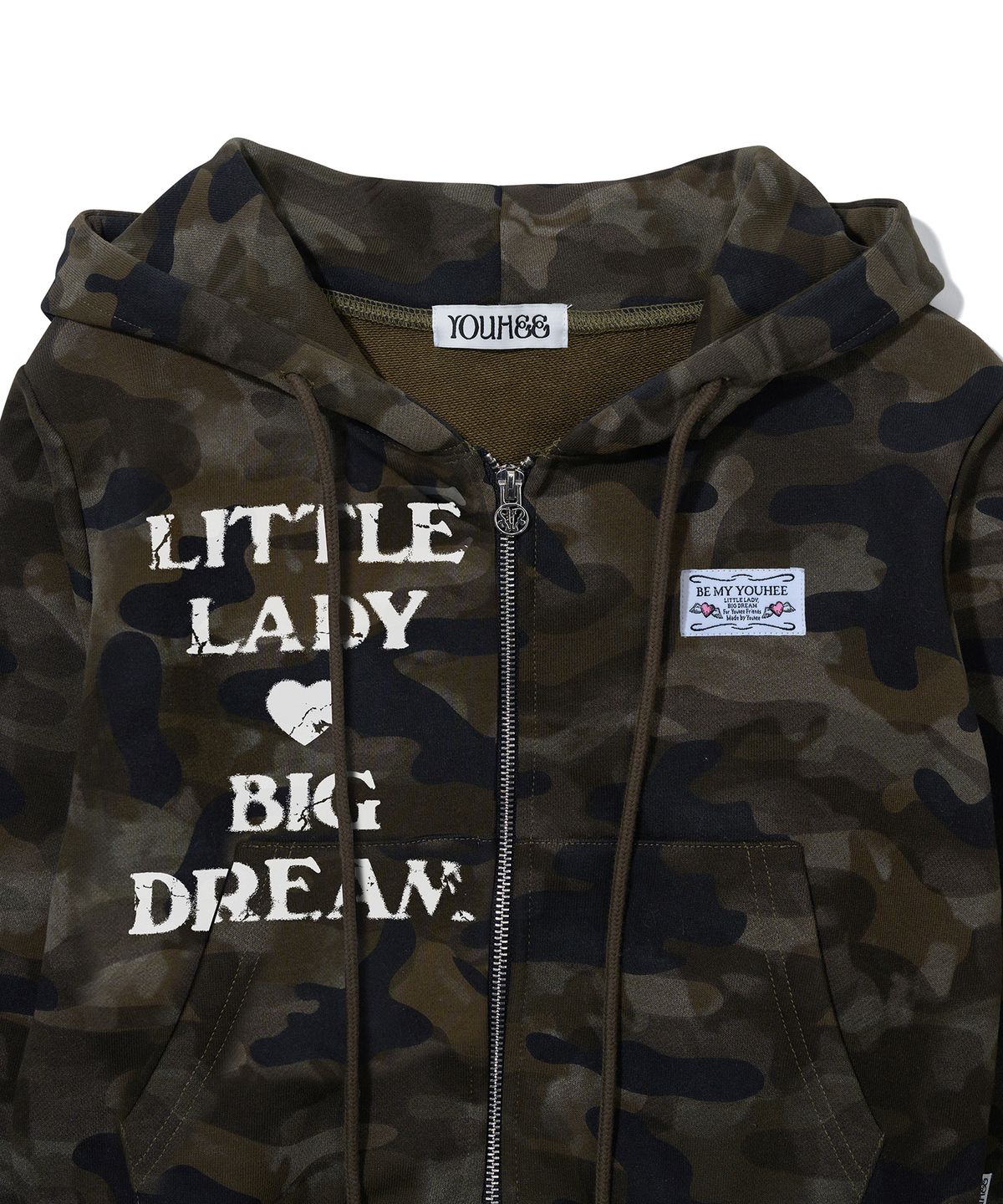 유희(YOUHEE) CAMO CROP HOOD ZIP-UP_KHAKI