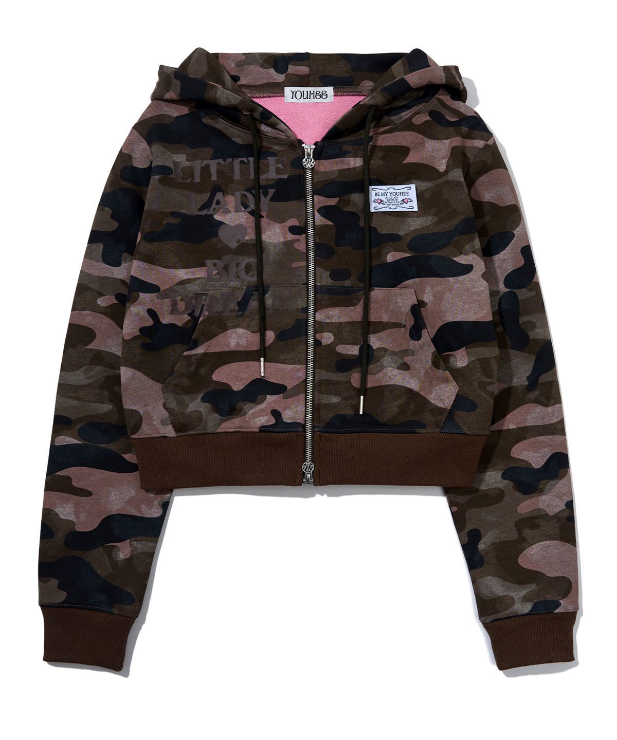 유희(YOUHEE) CAMO CROP HOOD ZIP-UP_PINK