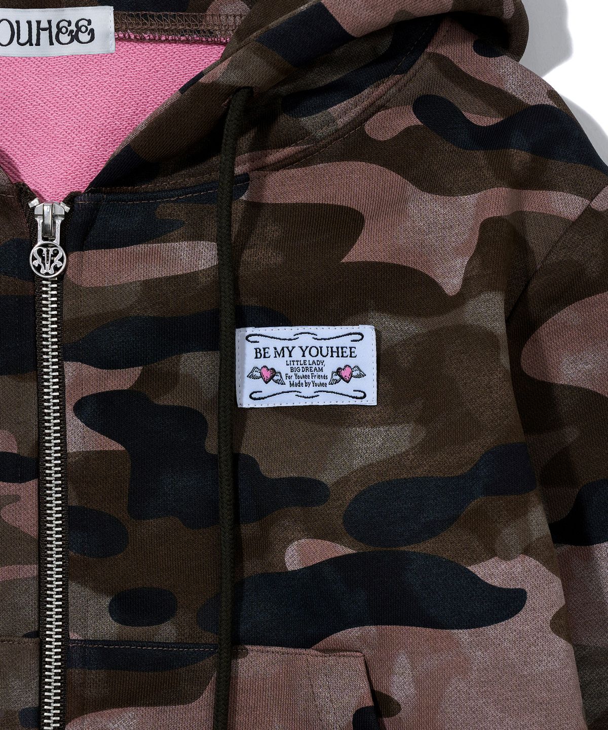유희(YOUHEE) CAMO CROP HOOD ZIP-UP_PINK