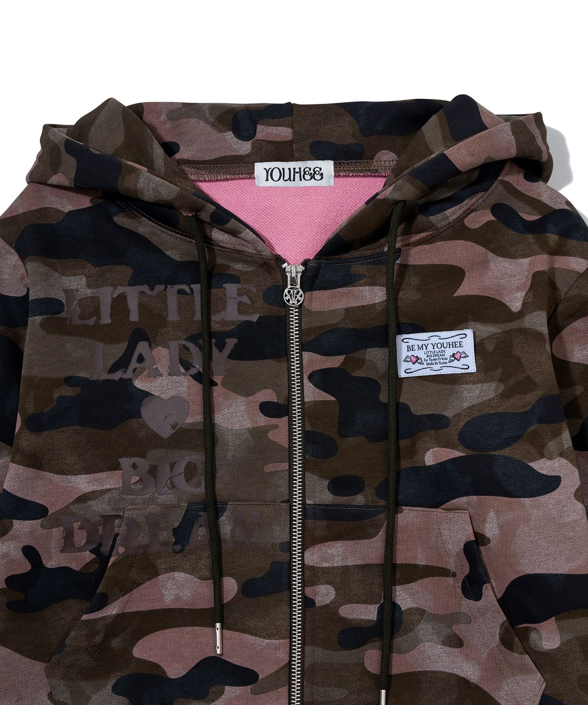 유희(YOUHEE) CAMO CROP HOOD ZIP-UP_PINK