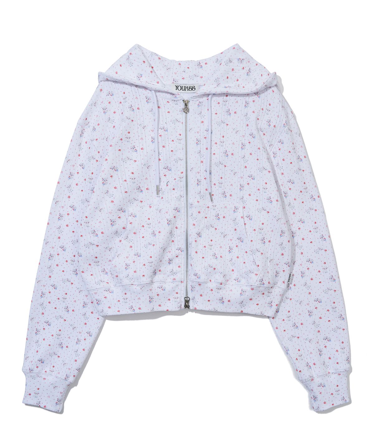 유희(YOUHEE) SHEEP PATTERN EYELET HOOD ZIP-UP_WHITE