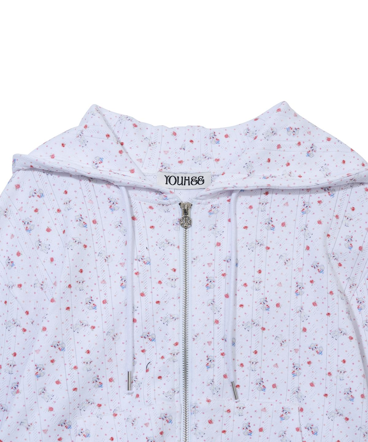 유희(YOUHEE) SHEEP PATTERN EYELET HOOD ZIP-UP_WHITE